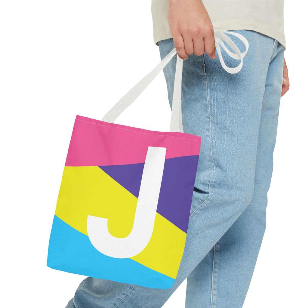 Monogram 'J' Colorblock Tote Bag — Personalized Initial J Shoulder Tote