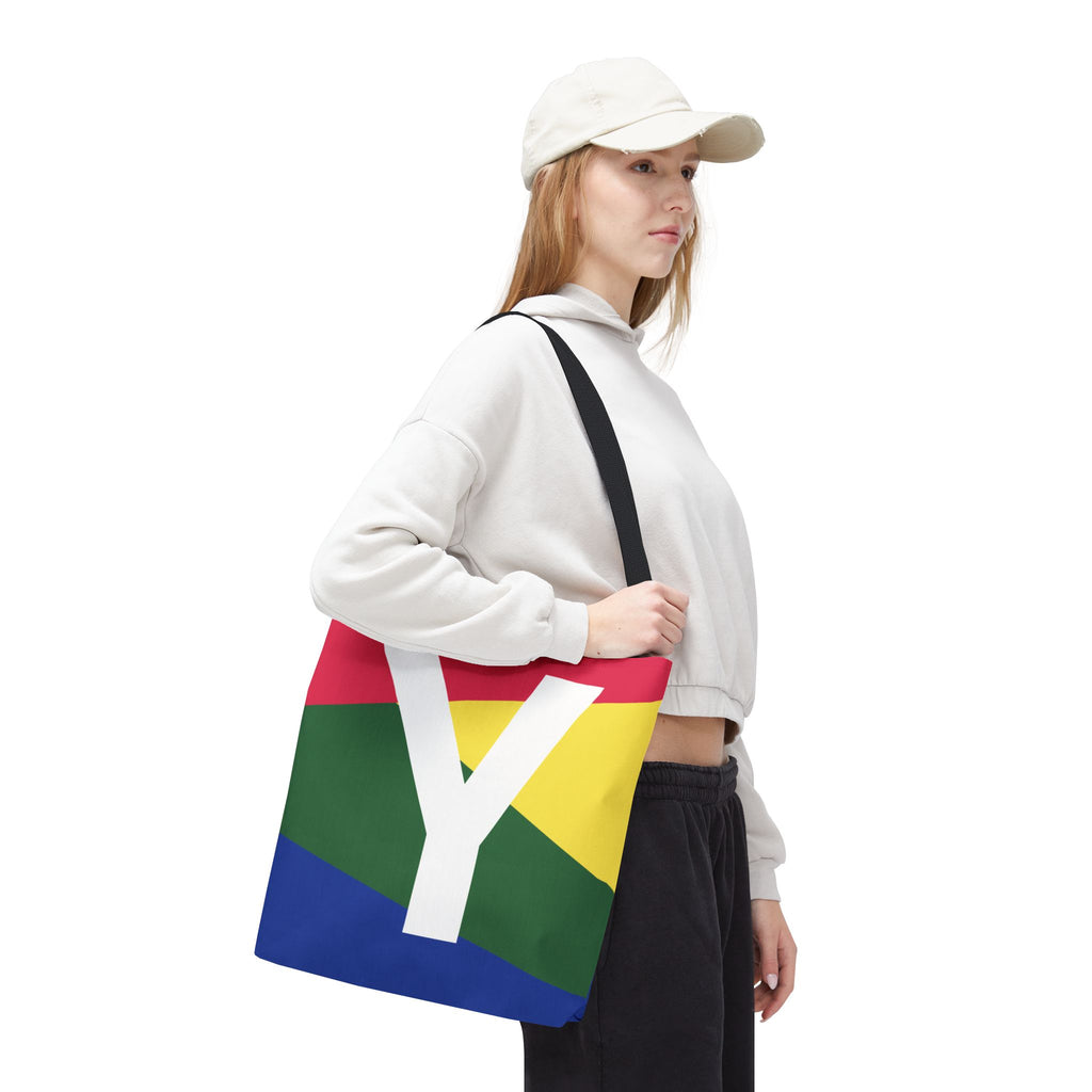 Monogram 'Y' Colorblock Tote Bag — Personalized Initial Y Shoulder Tote