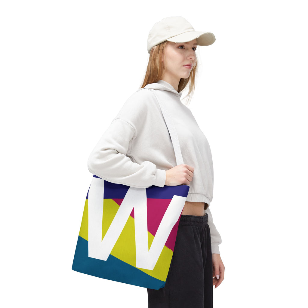 Monogram 'W' Colorblock Tote Bag — Personalized Initial W Shoulder Tote