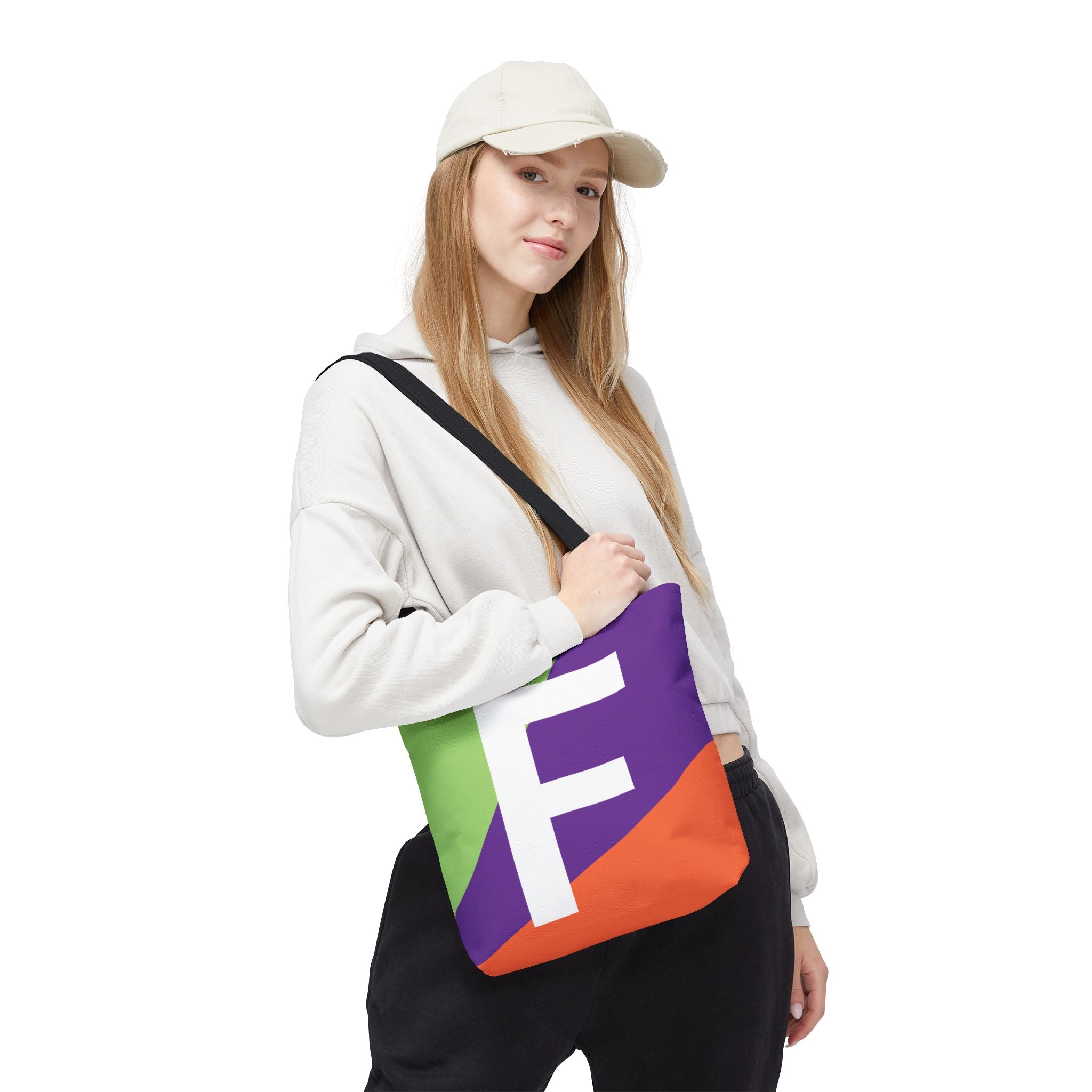 Monogram 'F' Colorblock Tote Bag — Personalized Initial F Shoulder Tote