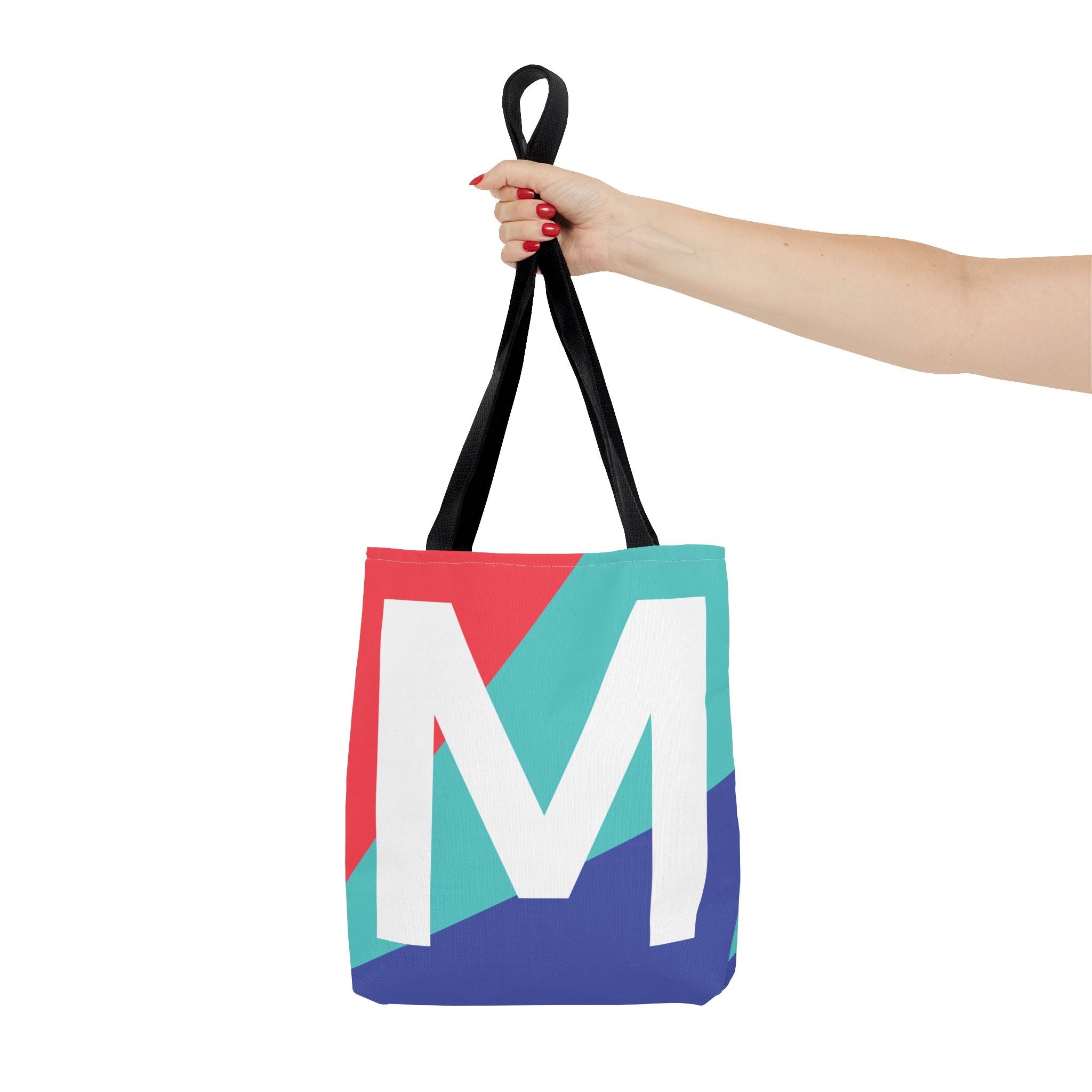 Monogram 'M' Colorblock Tote Bag — Personalized Initial M Shoulder Tote