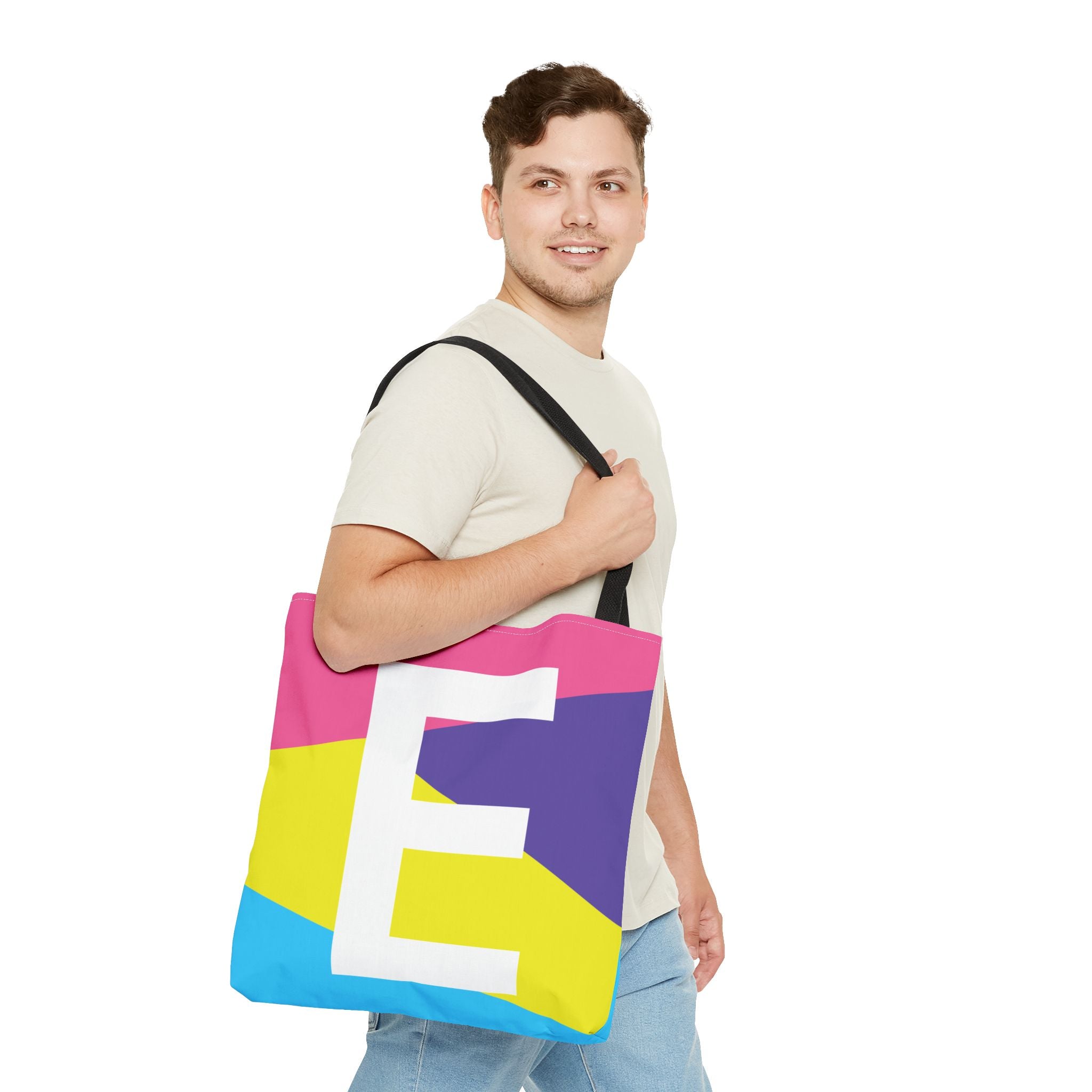 Monogram 'E' Colorblock Tote Bag — Personalized Initial E Shoulder Tote