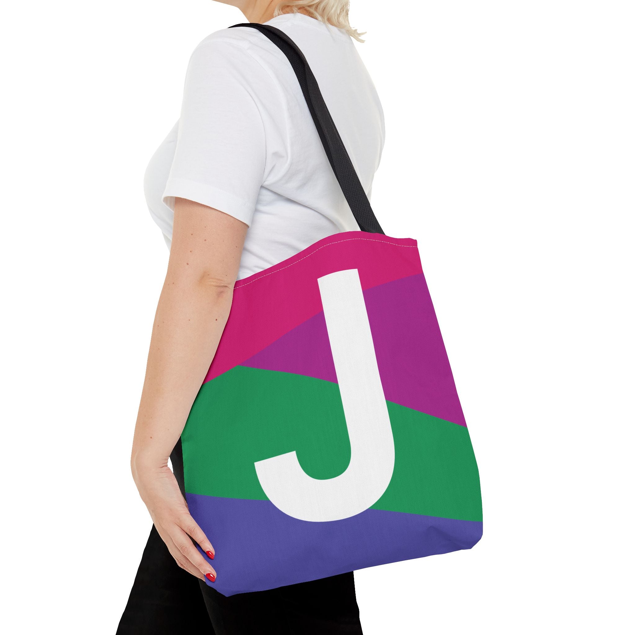 Monogram 'J' Colorblock Tote Bag — Personalized Initial J Shoulder Tote
