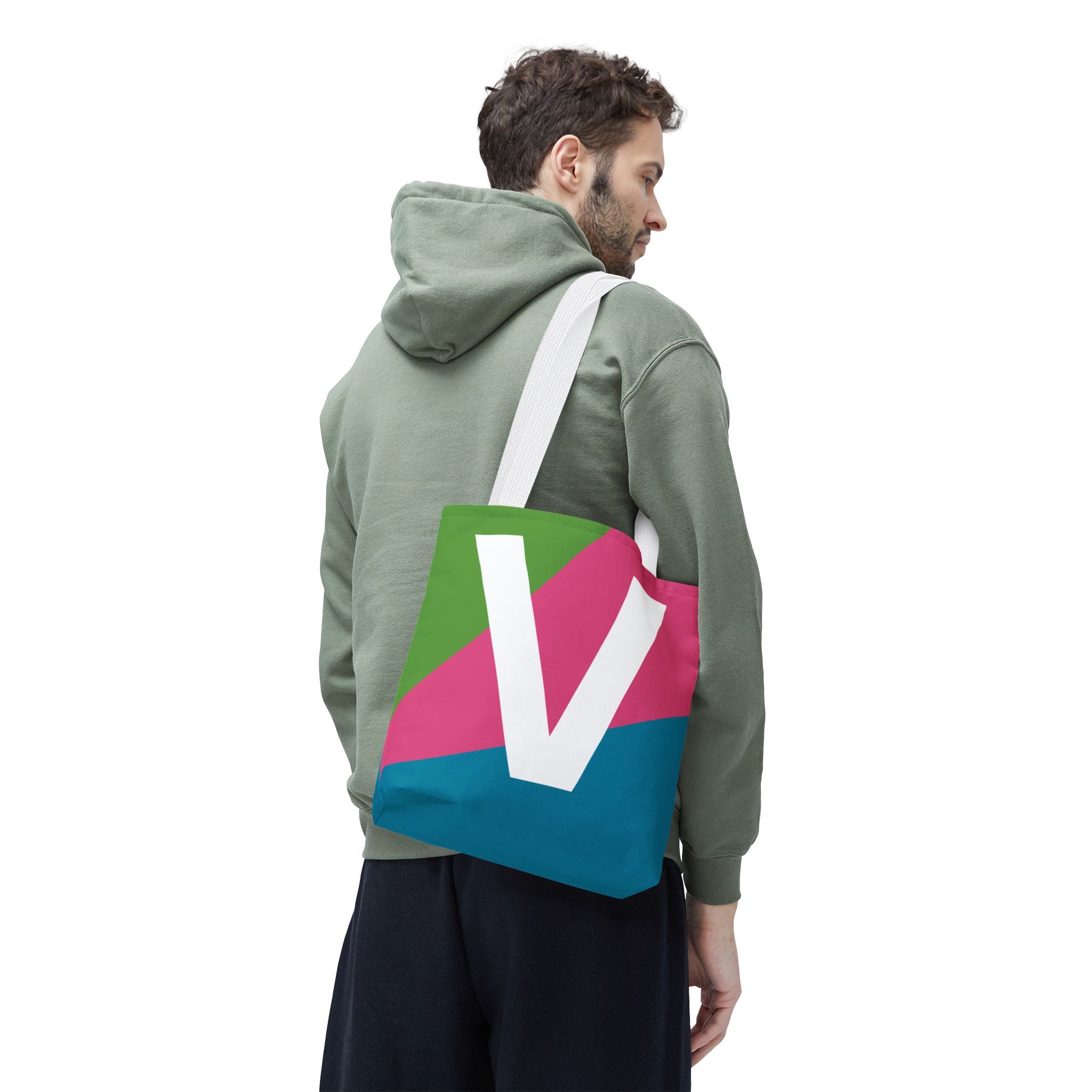 Monogram 'V' Colorblock Tote Bag — Personalized Initial V Shoulder Tote