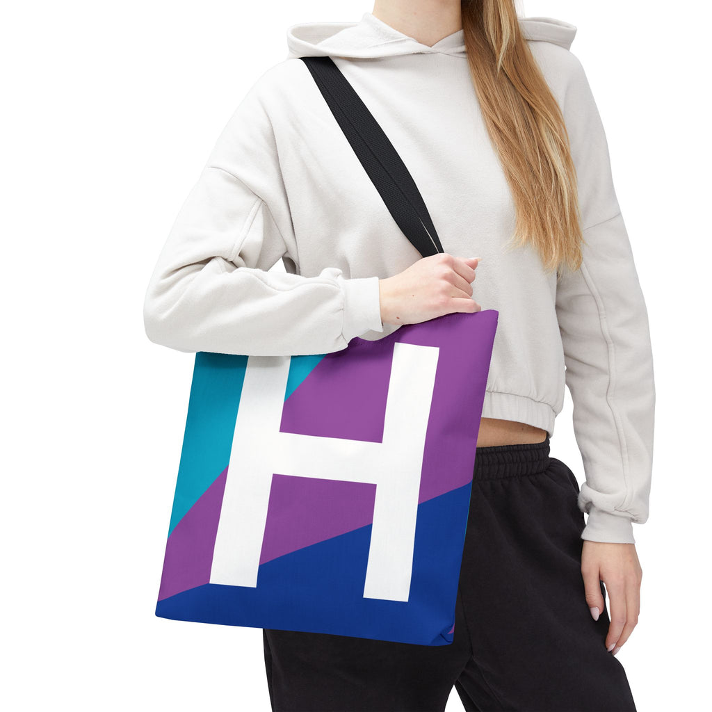 Monogram 'H' Colorblock Tote Bag — Personalized Initial H Shoulder Tote