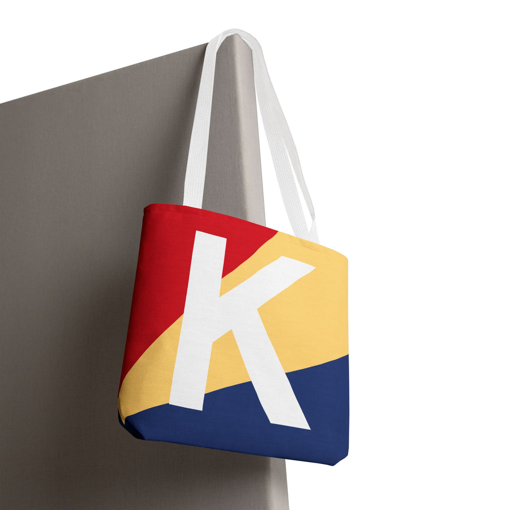 Monogram 'K' Colorblock Tote Bag — Personalized Initial K Shoulder Tote