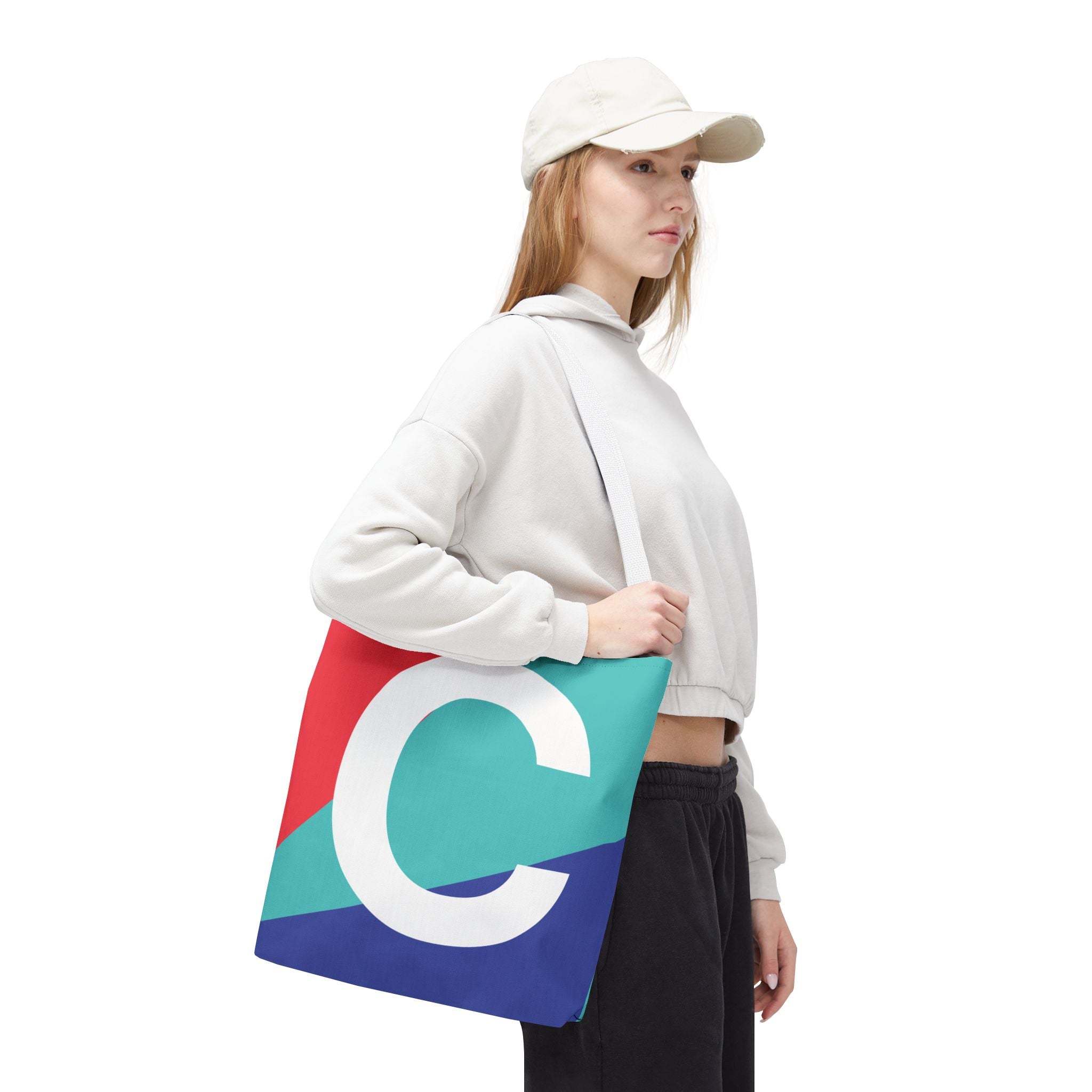 Monogram 'C' Colorblock Tote Bag — Personalized Initial C Shoulder Tote