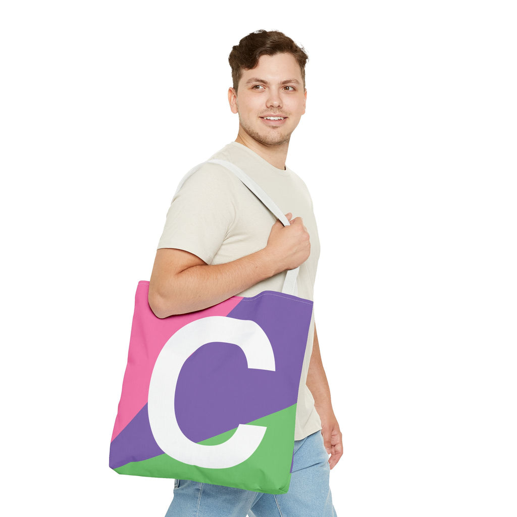 Monogram 'C' Colorblock Tote Bag — Personalized Initial C Shoulder Tote