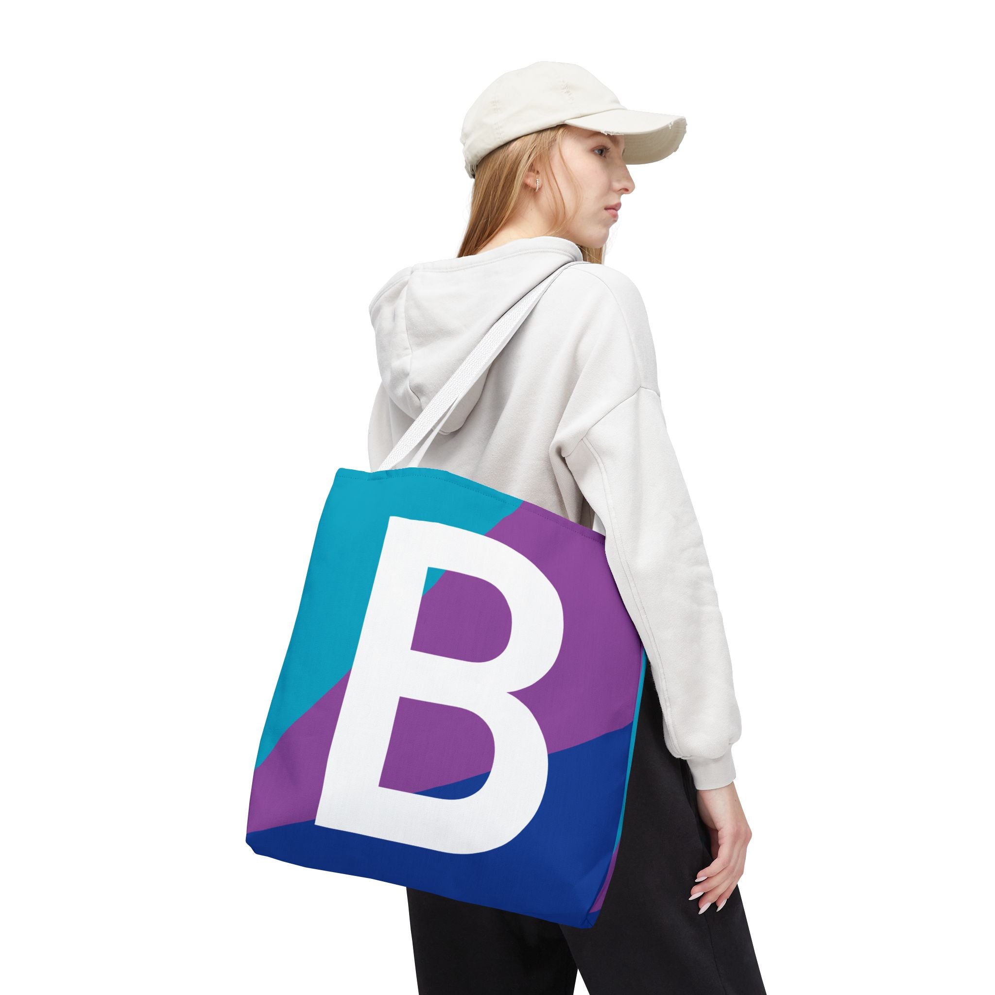 Monogram 'B' Colorblock Tote Bag — Personalized Initial B Shoulder Tote