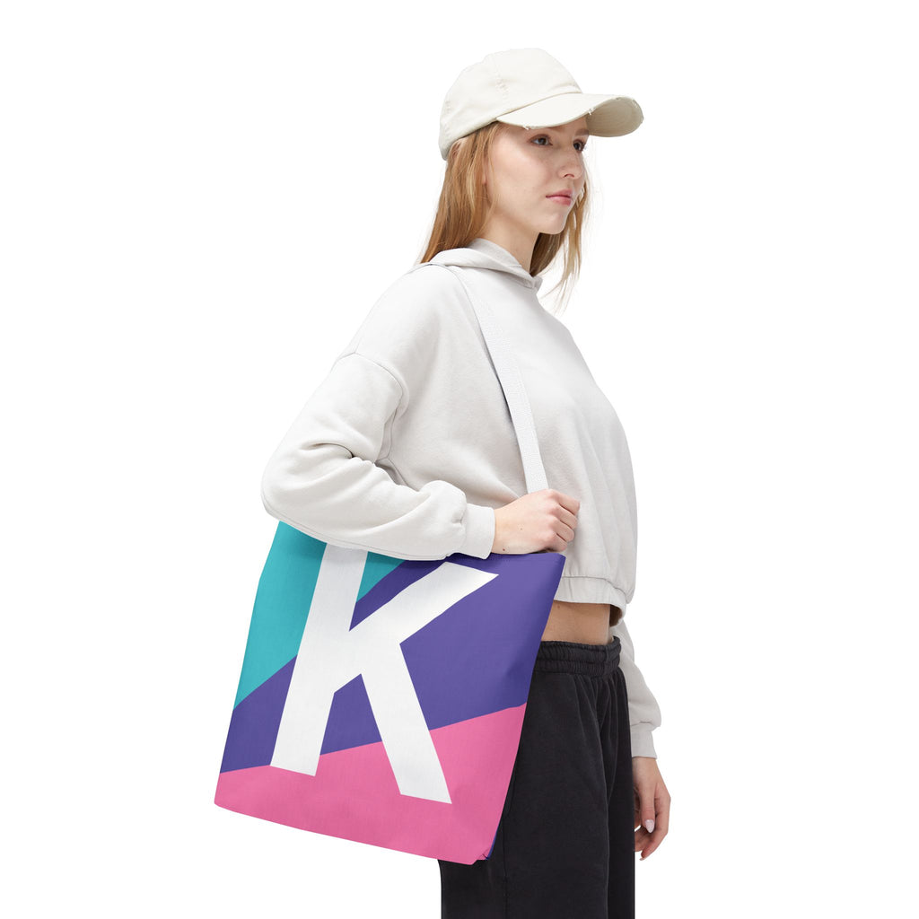 Monogram 'K' Colorblock Tote Bag — Personalized Initial K Shoulder Tote