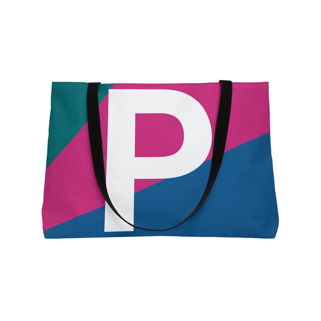 Personalized 'P' Colorblock Tote Bag — Monogram Weekender Tote