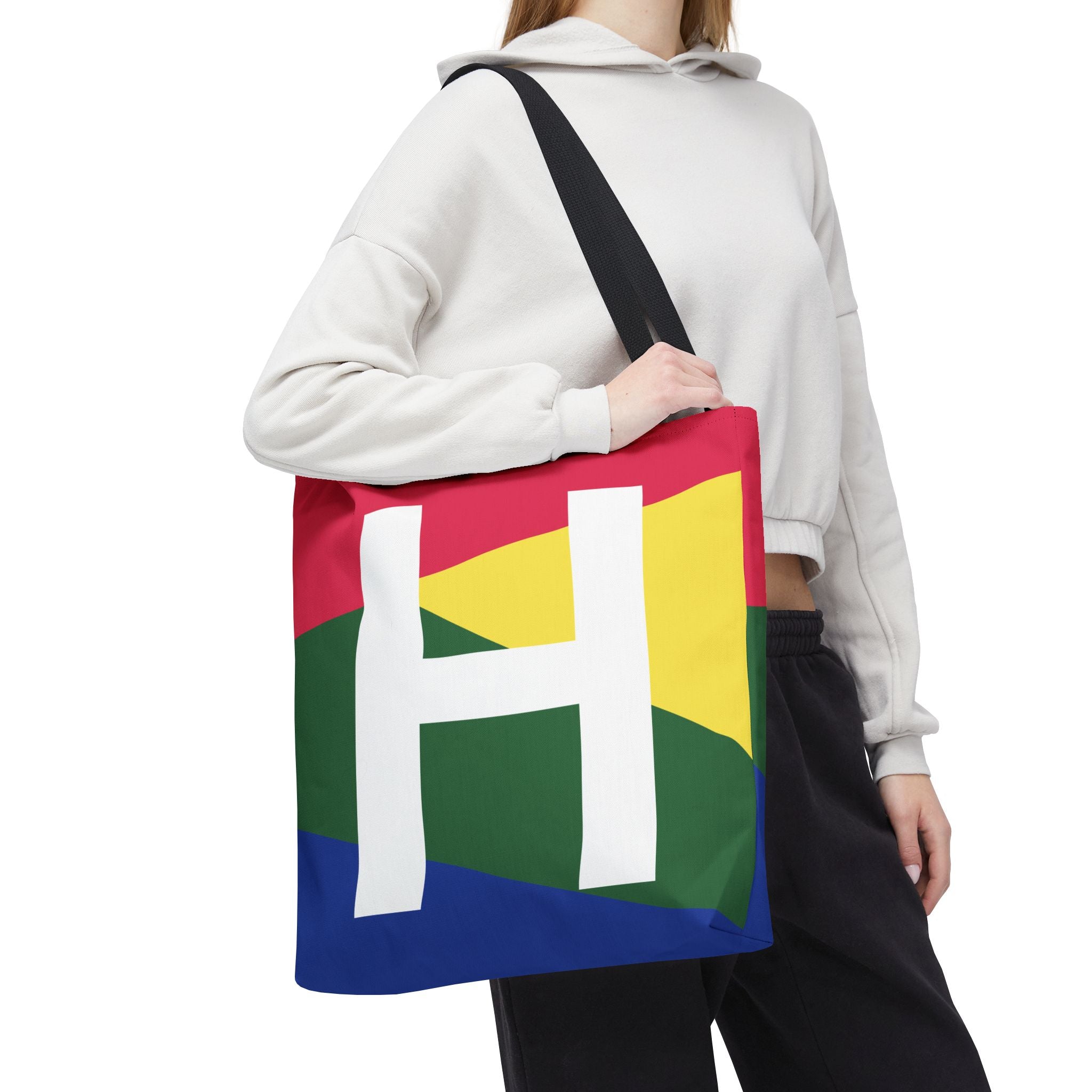 Monogram 'H' Colorblock Tote Bag — Personalized Initial H Shoulder Tote