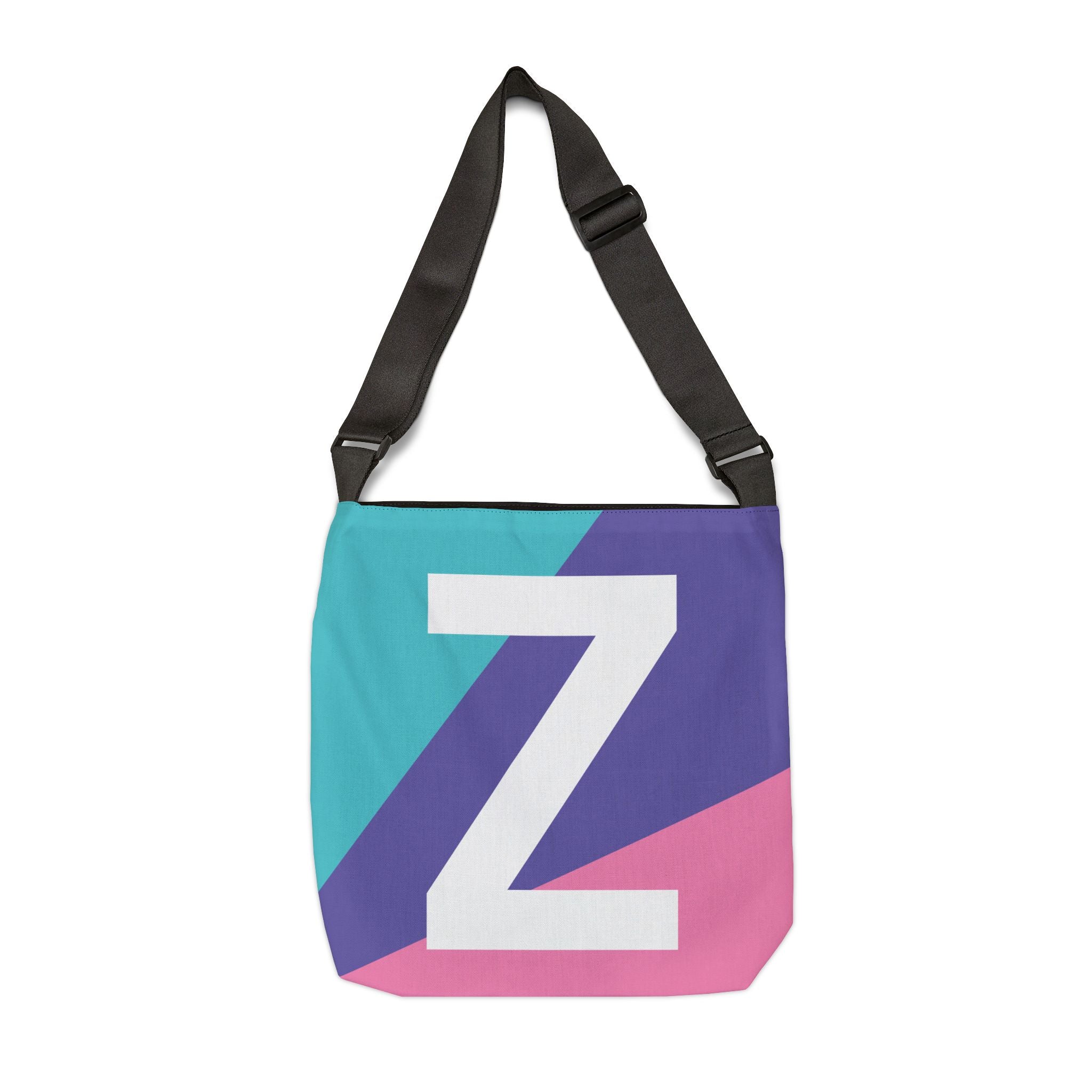 Initial Letter 'Z' Colorblock Adjustable Tote Bag — Monogram Alphabet Shoulder Bag