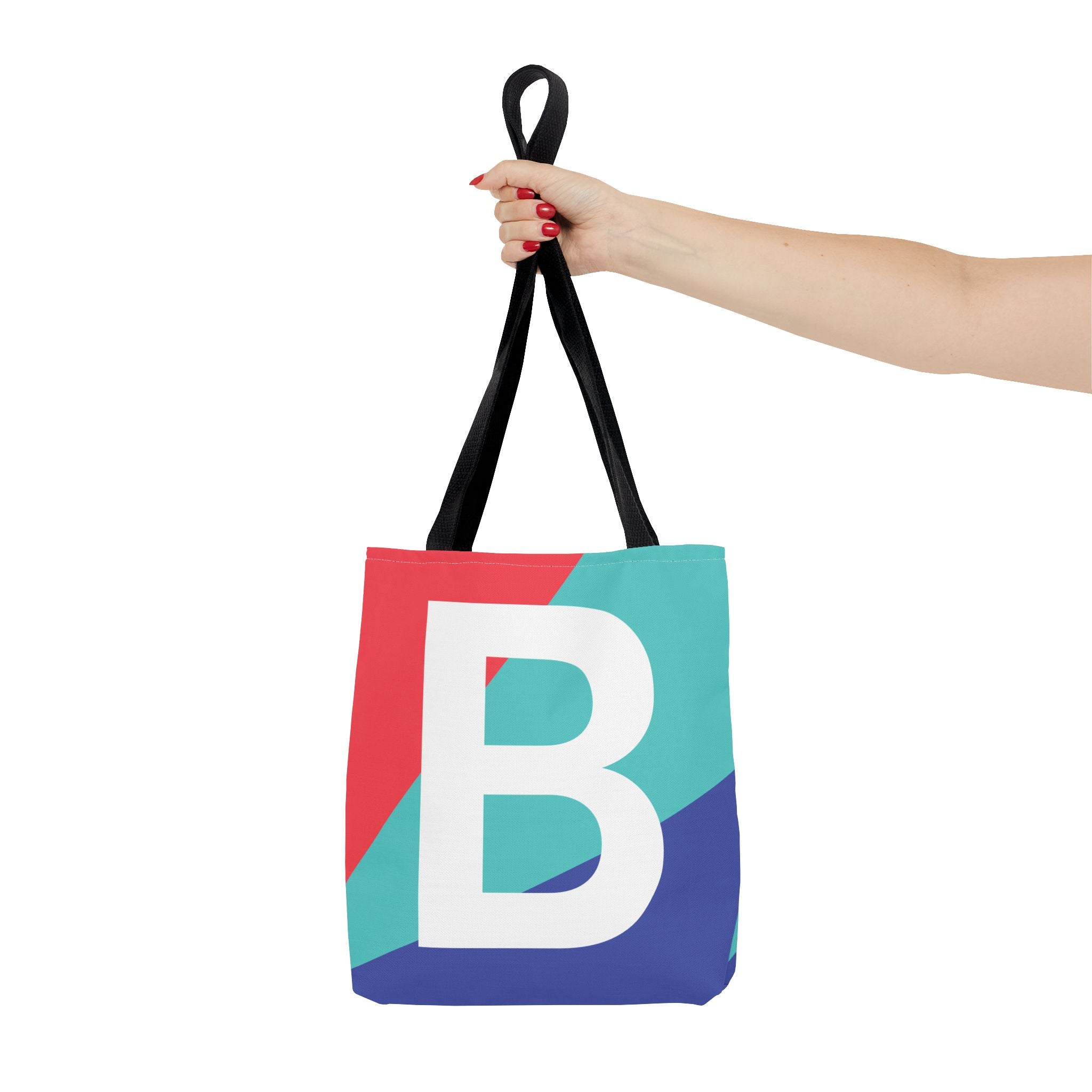 Monogram 'B' Colorblock Tote Bag — Personalized Initial B Shoulder Tote