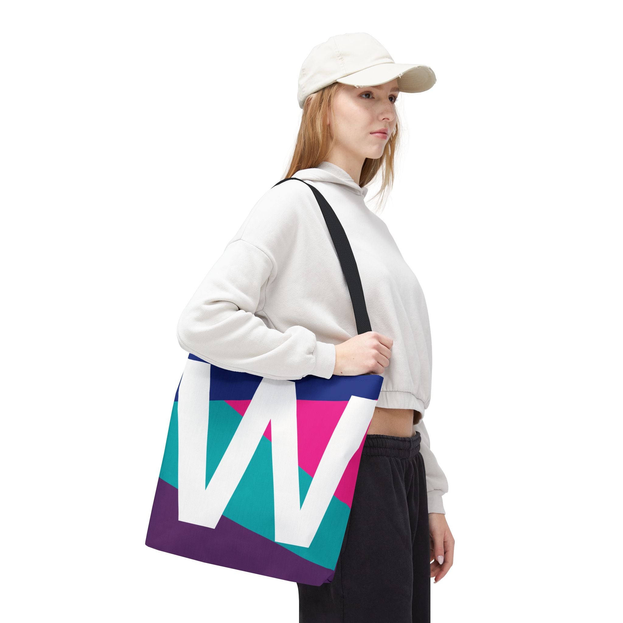 Monogram 'W' Colorblock Tote Bag — Personalized Initial W Shoulder Tote