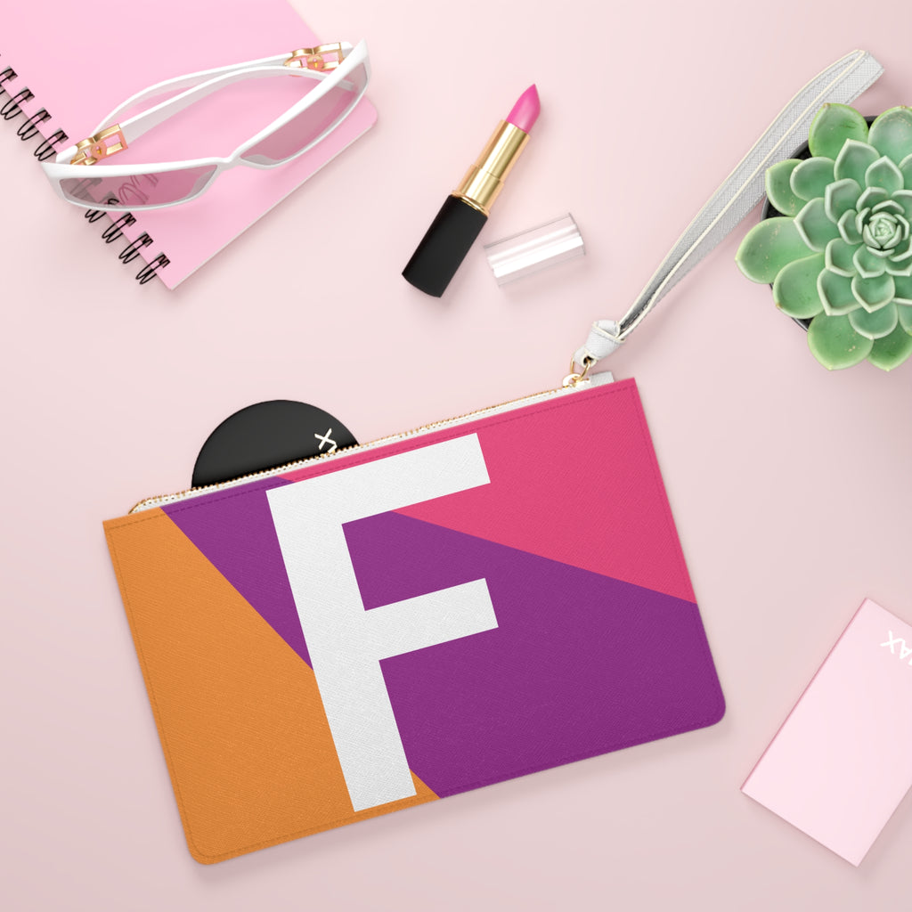 Monogram 'F' Colorblock Clutch Bag — Bold Geometric Wristlet for Everyday & Gifts