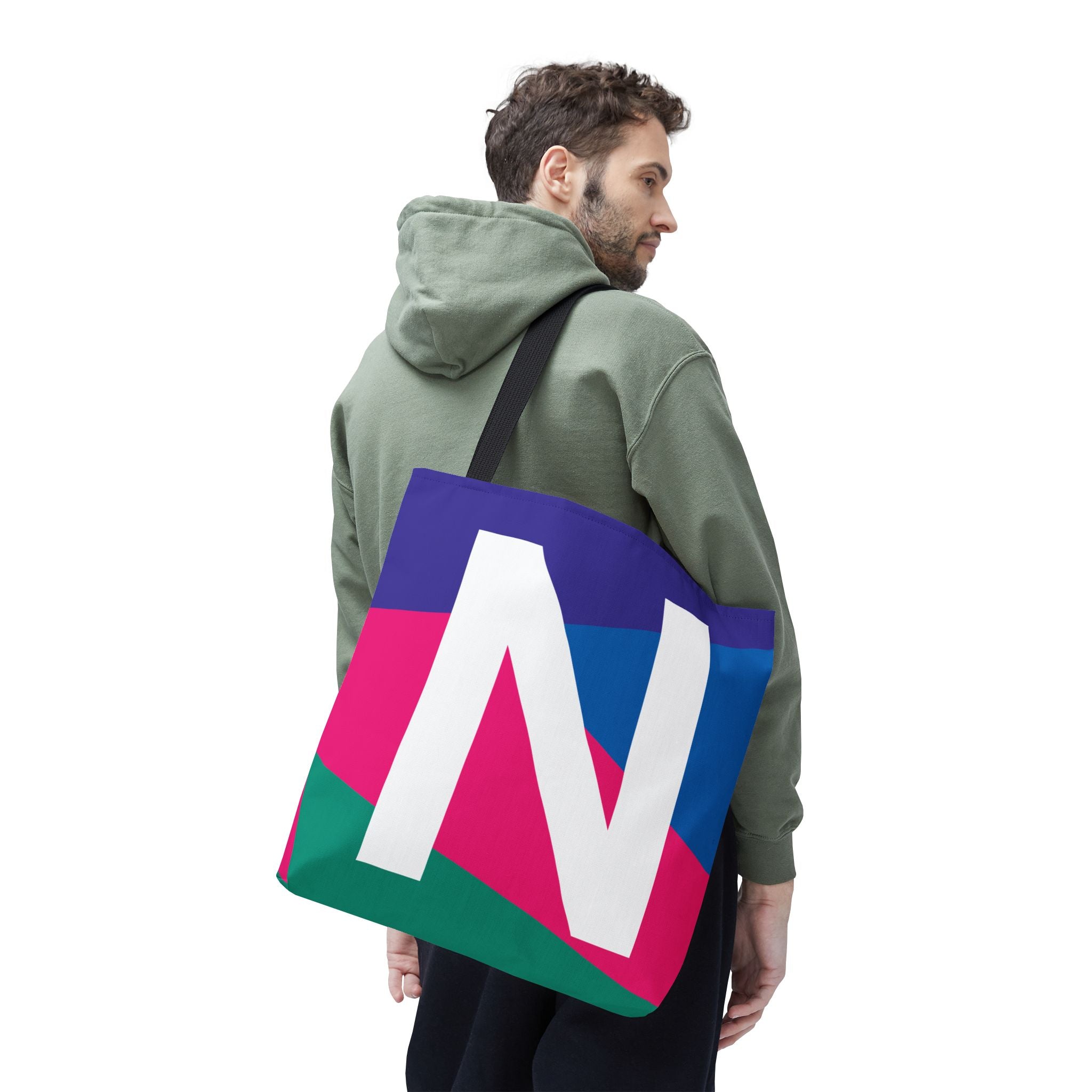 Monogram 'N' Colorblock Tote Bag — Personalized Initial N Shoulder Tote