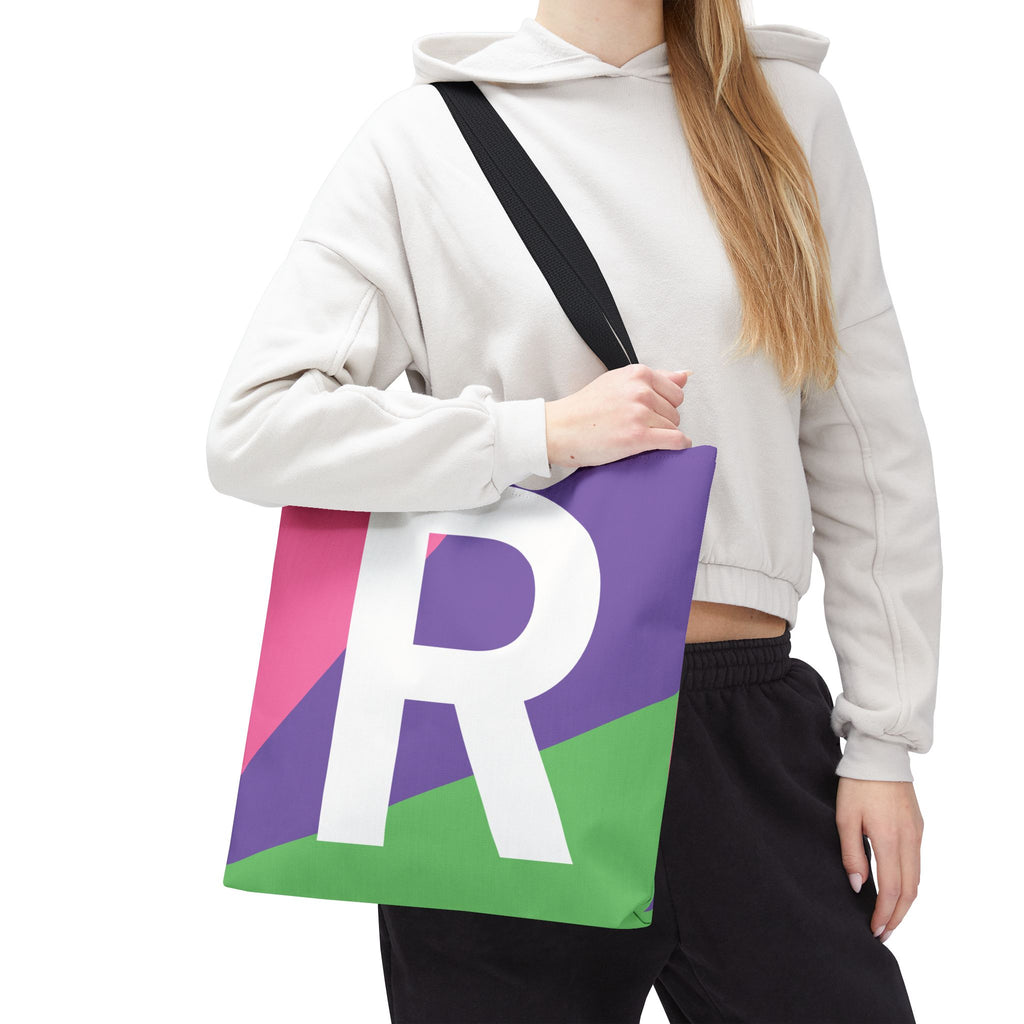 Monogram 'R' Colorblock Tote Bag — Personalized Initial R Shoulder Tote