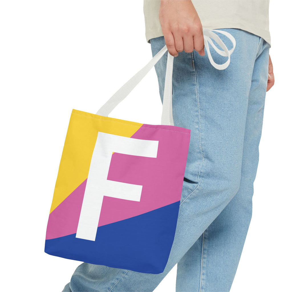 Monogram 'F' Colorblock Tote Bag — Personalized Initial F Shoulder Tote