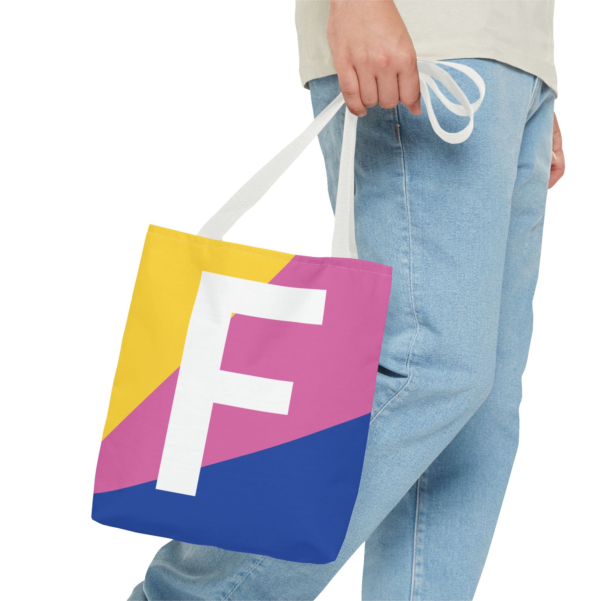 Monogram 'F' Colorblock Tote Bag — Personalized Initial F Shoulder Tote