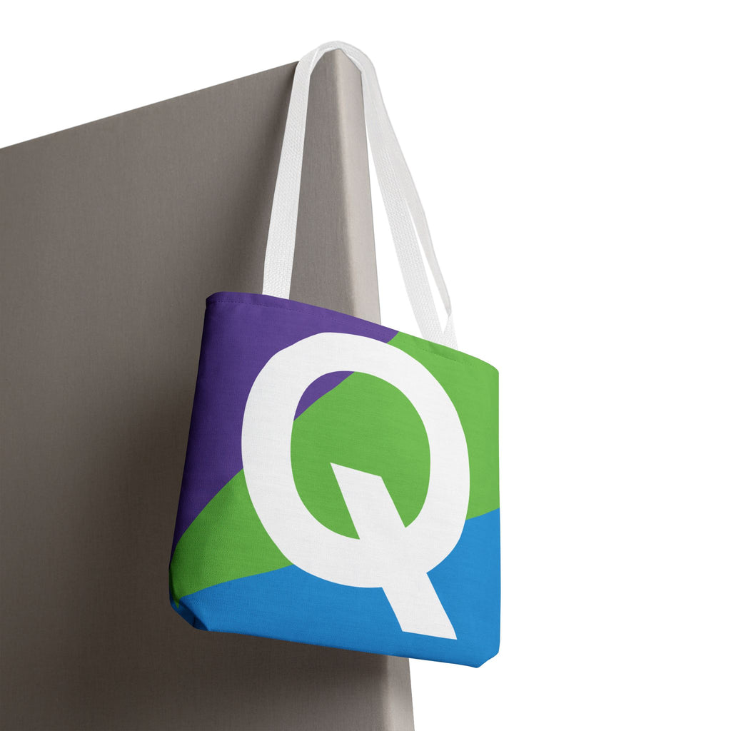 Monogram 'Q' Colorblock Tote Bag — Personalized Initial Q Shoulder Tote