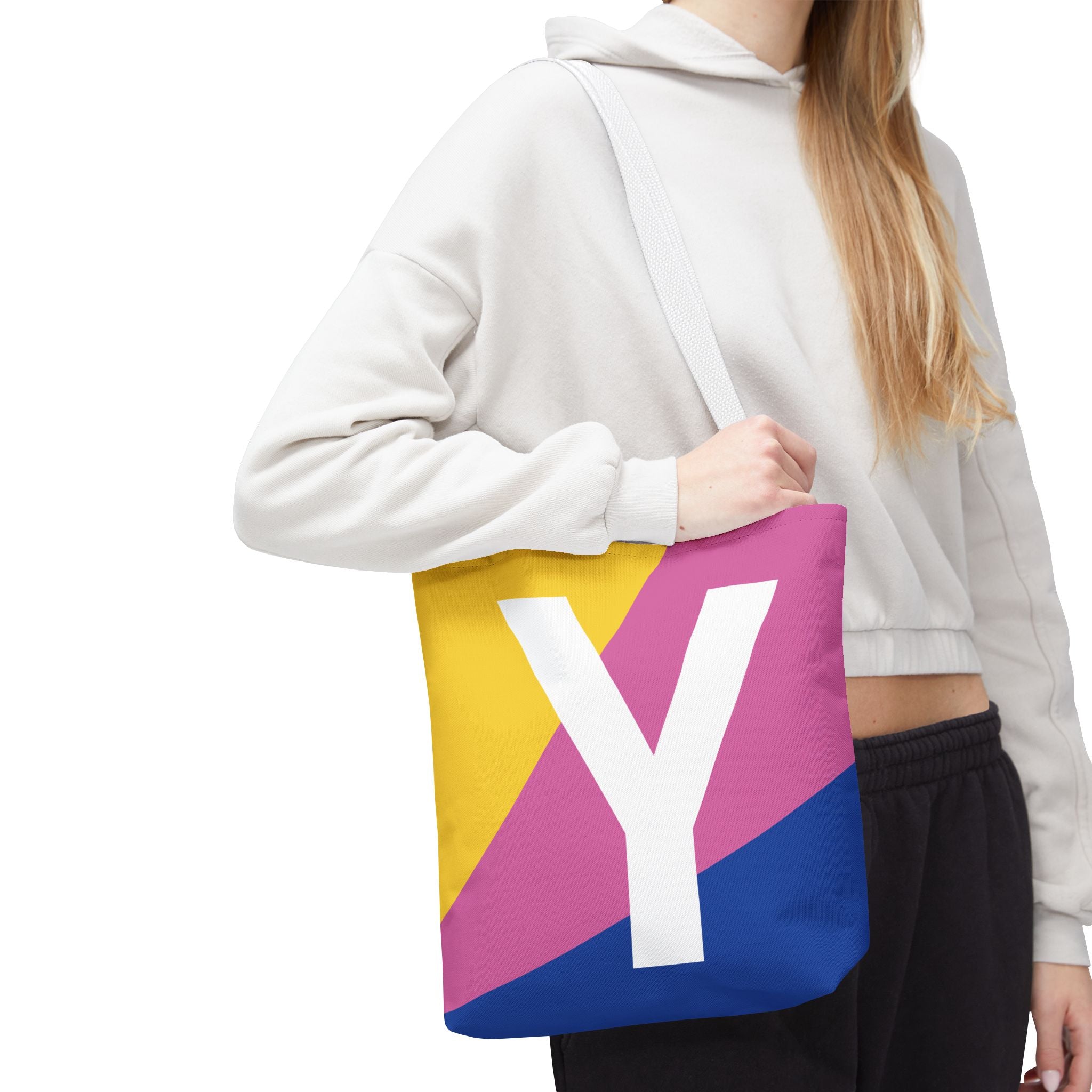 Monogram 'Y' Colorblock Tote Bag — Personalized Initial Y Shoulder Tote