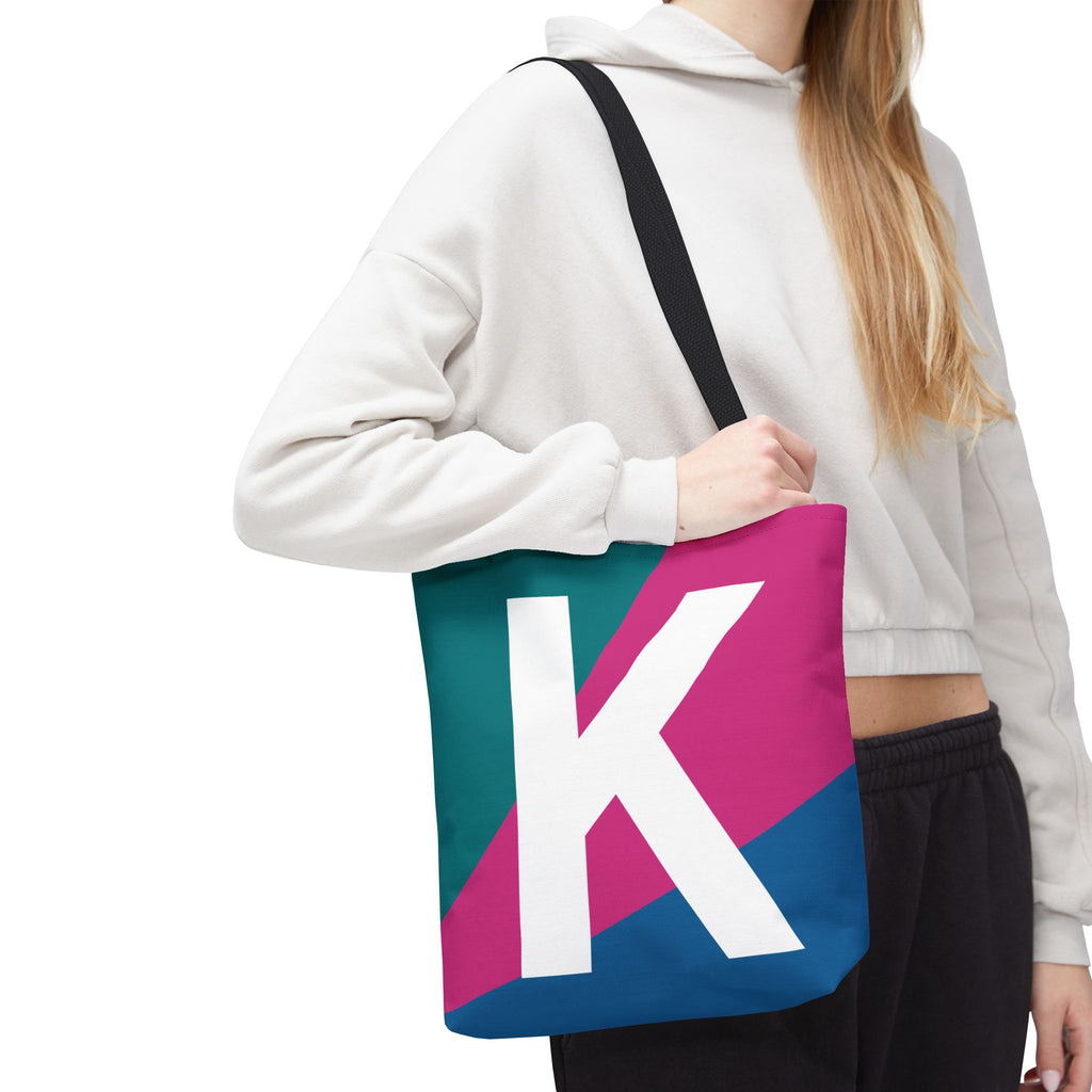 Monogram 'K' Colorblock Tote Bag — Personalized Initial K Shoulder Tote