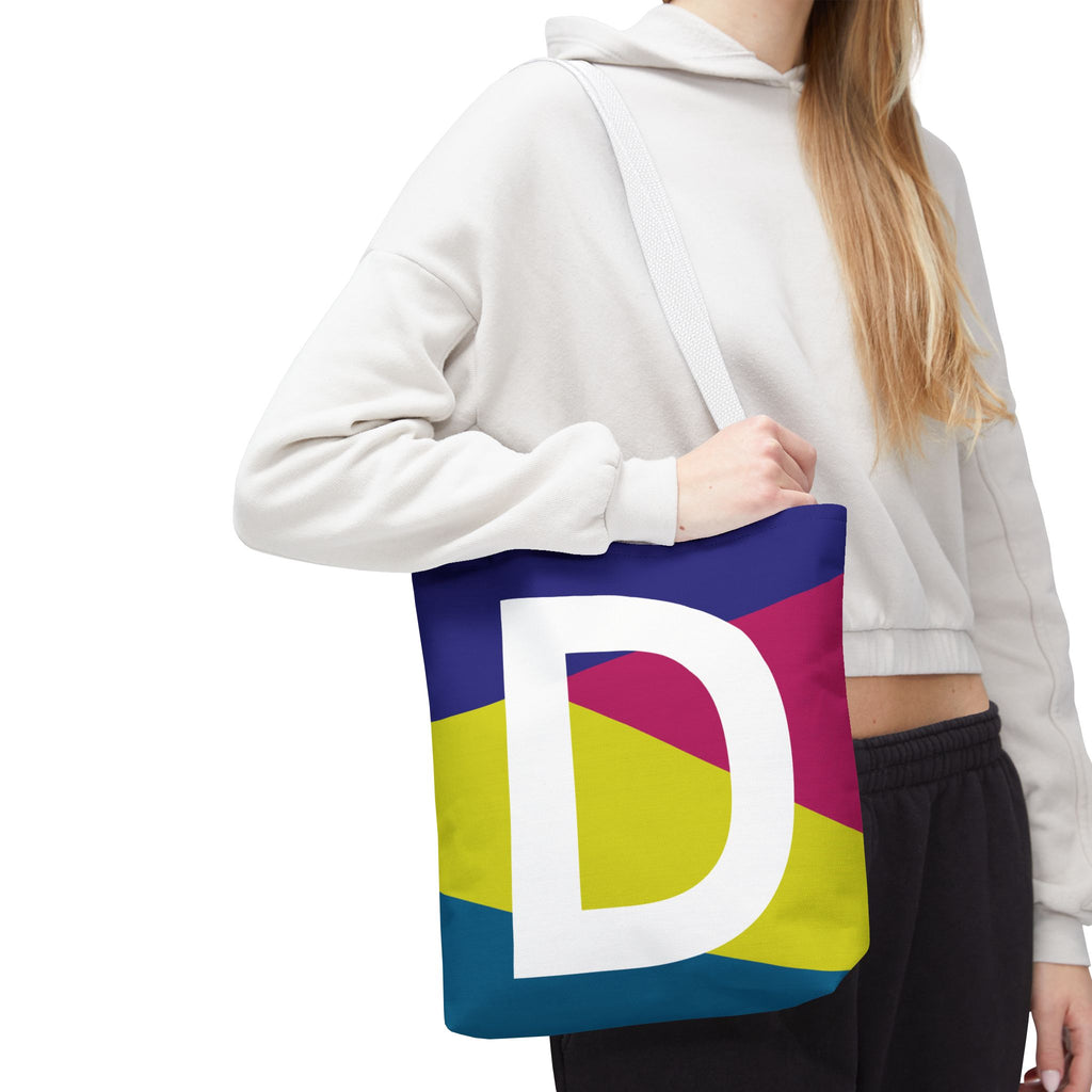 Monogram 'D' Colorblock Tote Bag — Personalized Initial D Shoulder Tote