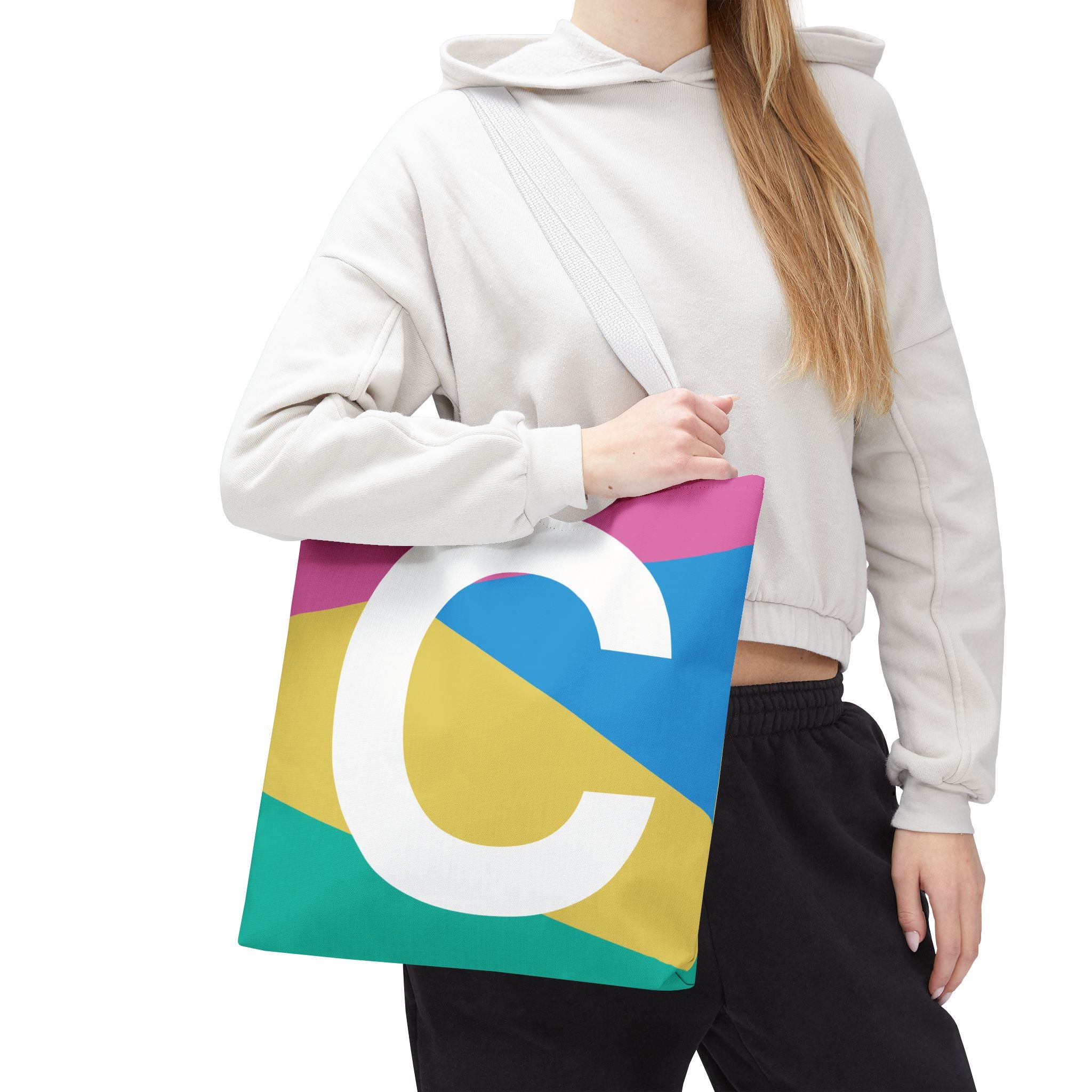 Monogram 'C' Colorblock Tote Bag — Personalized Initial C Shoulder Tote