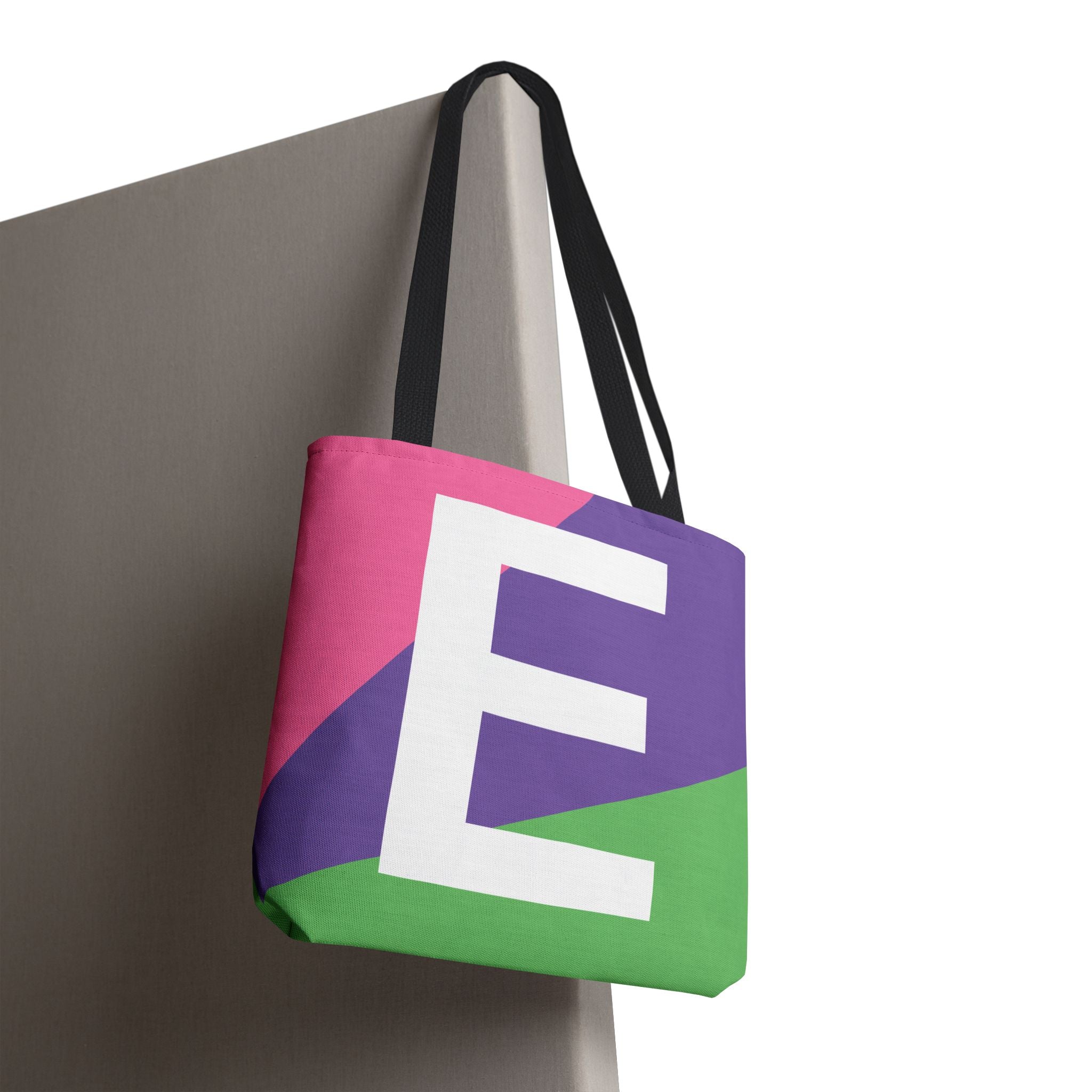 Monogram 'E' Colorblock Tote Bag — Personalized Initial E Shoulder Tote