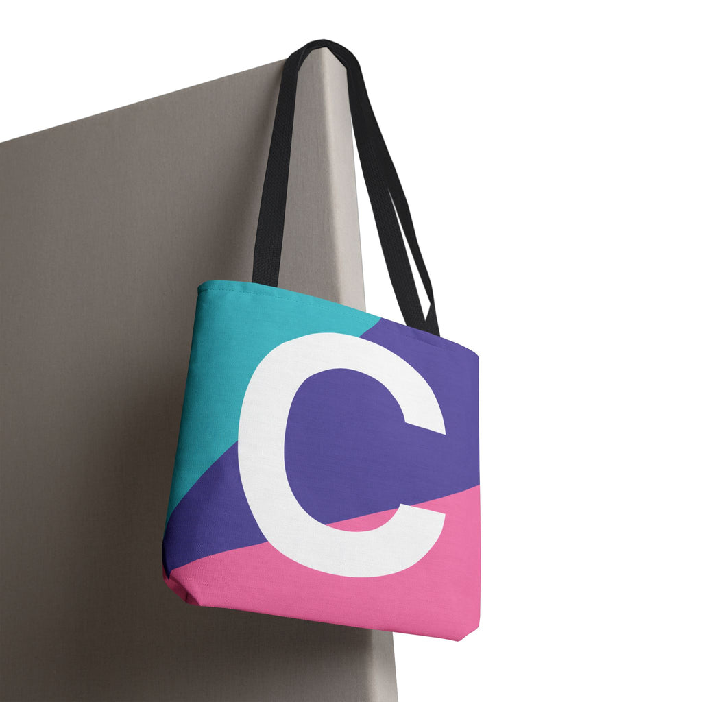 Monogram 'C' Colorblock Tote Bag — Personalized Initial C Shoulder Tote