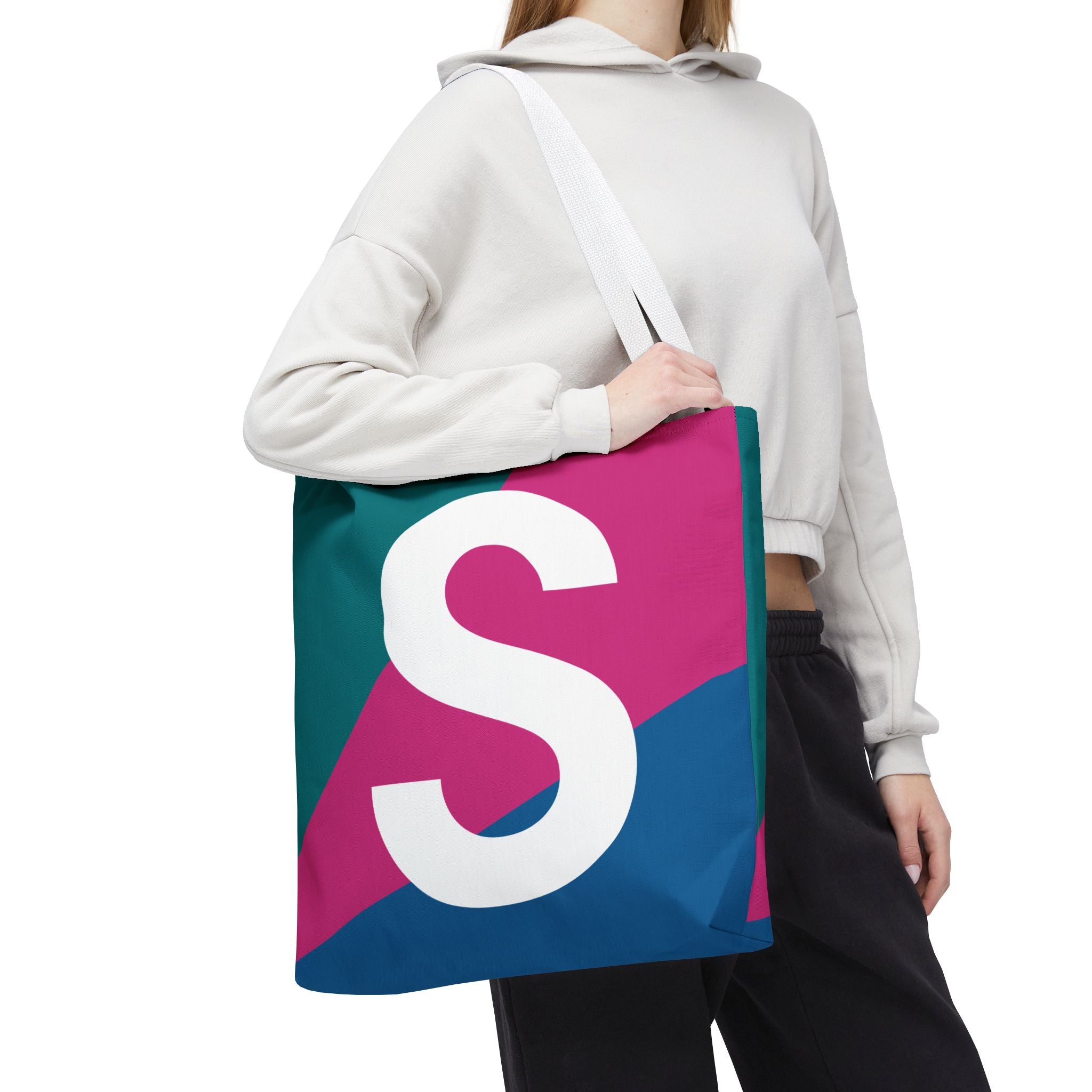 Monogram 'S' Colorblock Tote Bag — Personalized Initial S Shoulder Tote