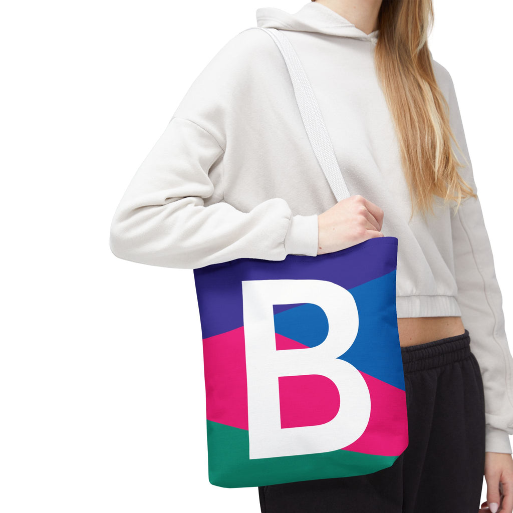 Monogram 'B' Colorblock Tote Bag — Personalized Initial B Shoulder Tote
