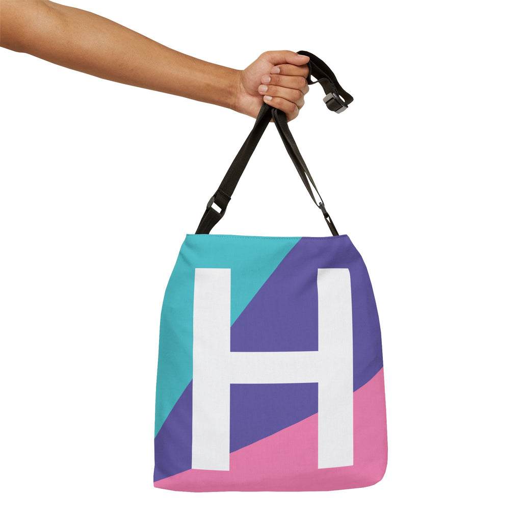 Initial Letter 'H' Colorblock Adjustable Tote Bag — Monogram Alphabet Shoulder Bag