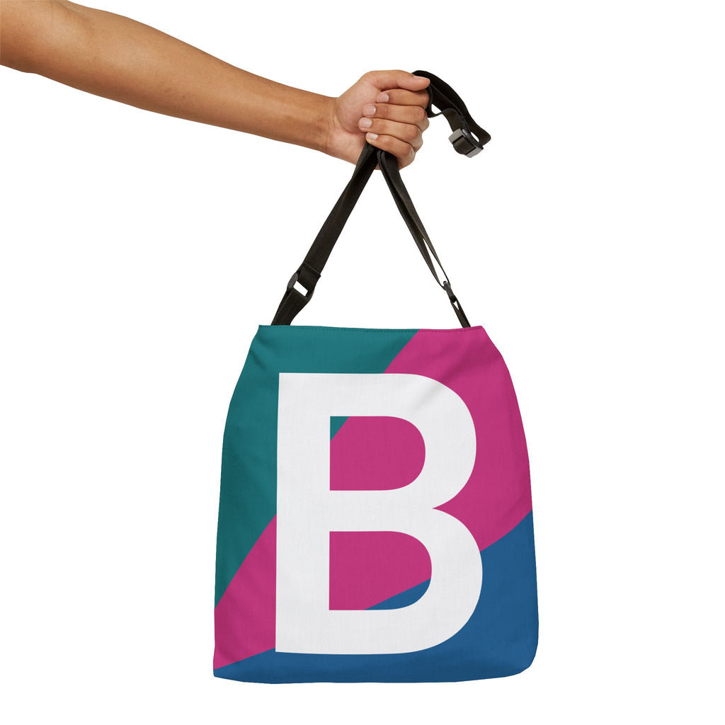 Initial Letter 'B' Colorblock Adjustable Tote Bag — Monogram Alphabet Shoulder Bag