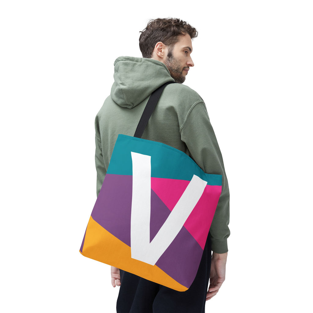 Monogram 'V' Colorblock Tote Bag — Personalized Initial V Shoulder Tote