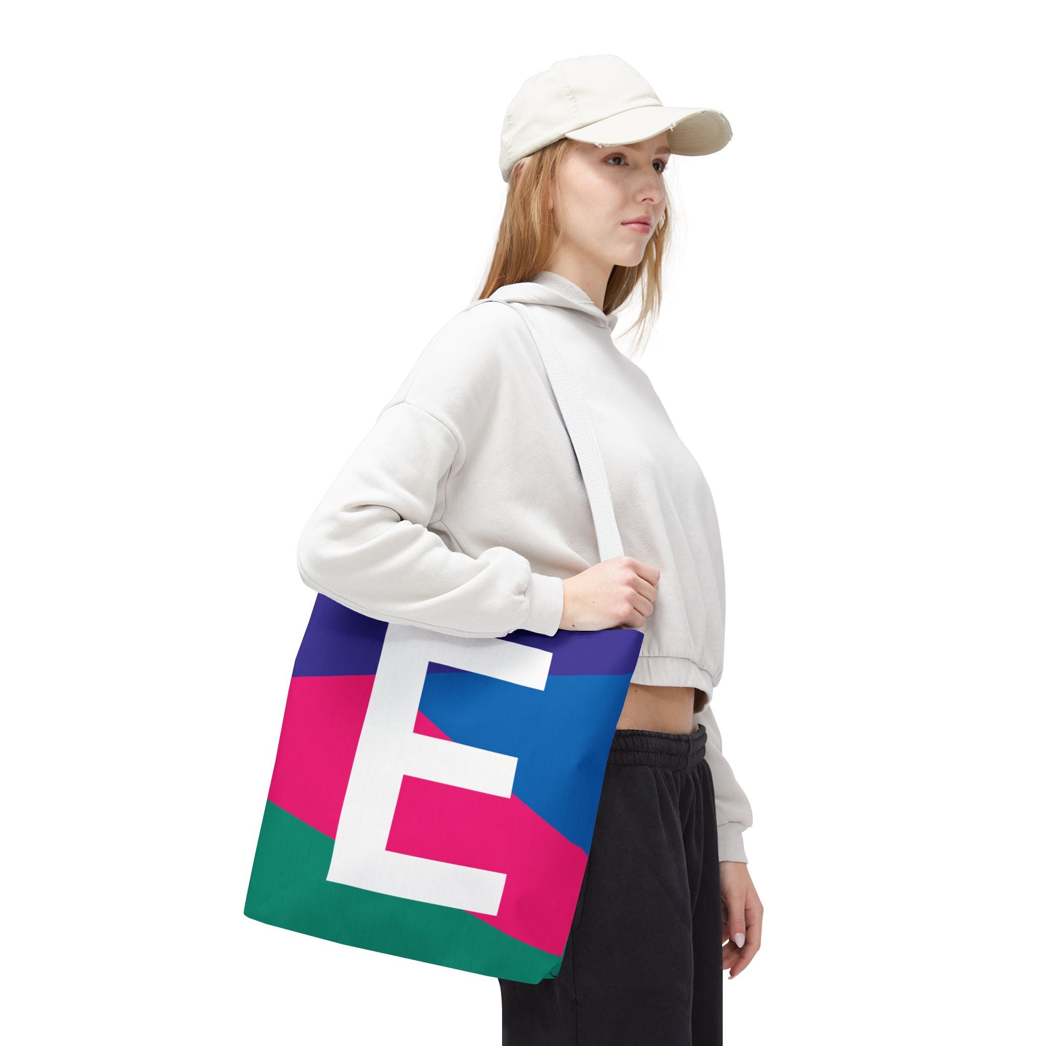 Monogram 'E' Colorblock Tote Bag — Personalized Initial E Shoulder Tote