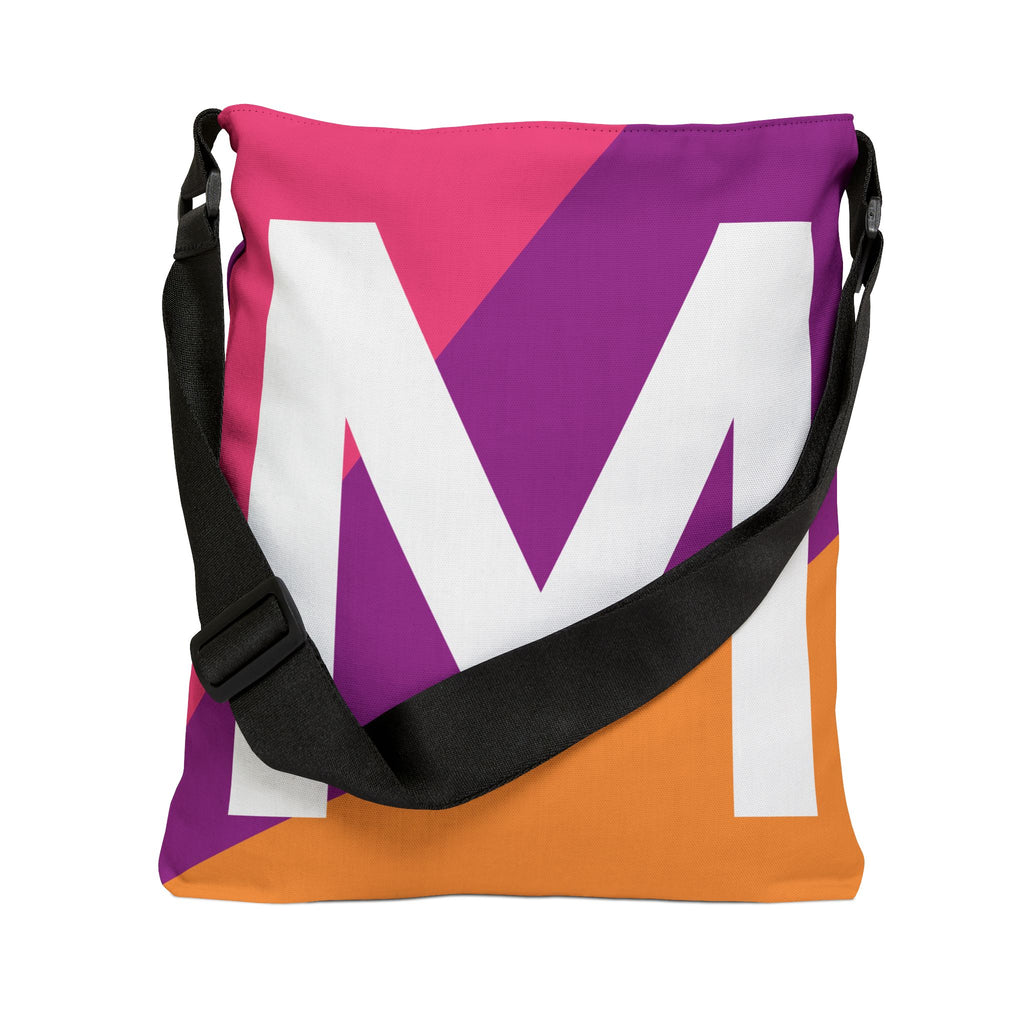 Initial Letter 'M' Colorblock Adjustable Tote Bag — Monogram Alphabet Shoulder Bag