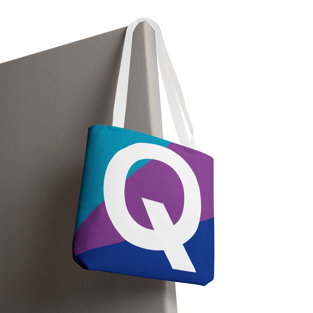 Monogram 'Q' Colorblock Tote Bag — Personalized Initial Q Shoulder Tote
