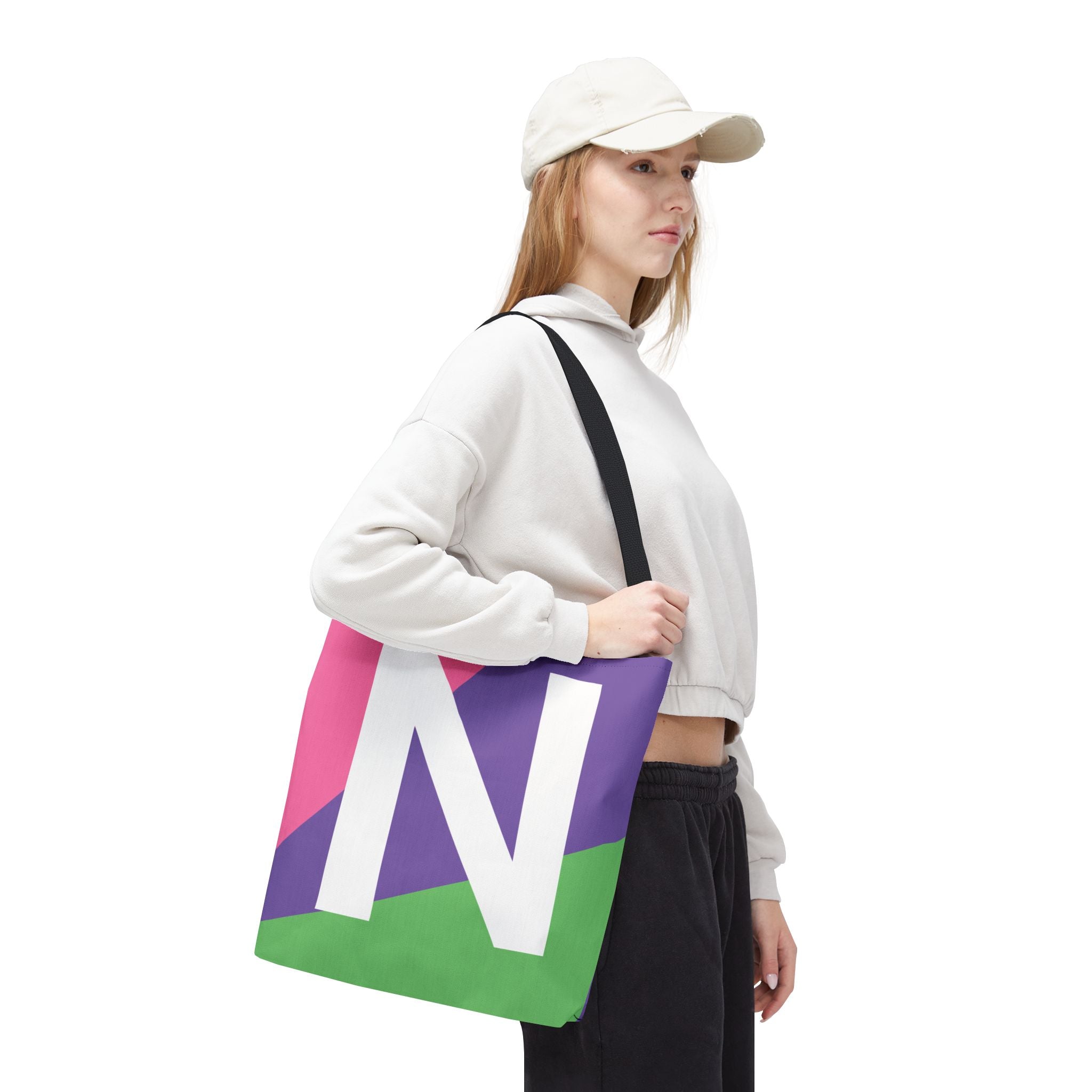 Monogram 'N' Colorblock Tote Bag — Personalized Initial N Shoulder Tote