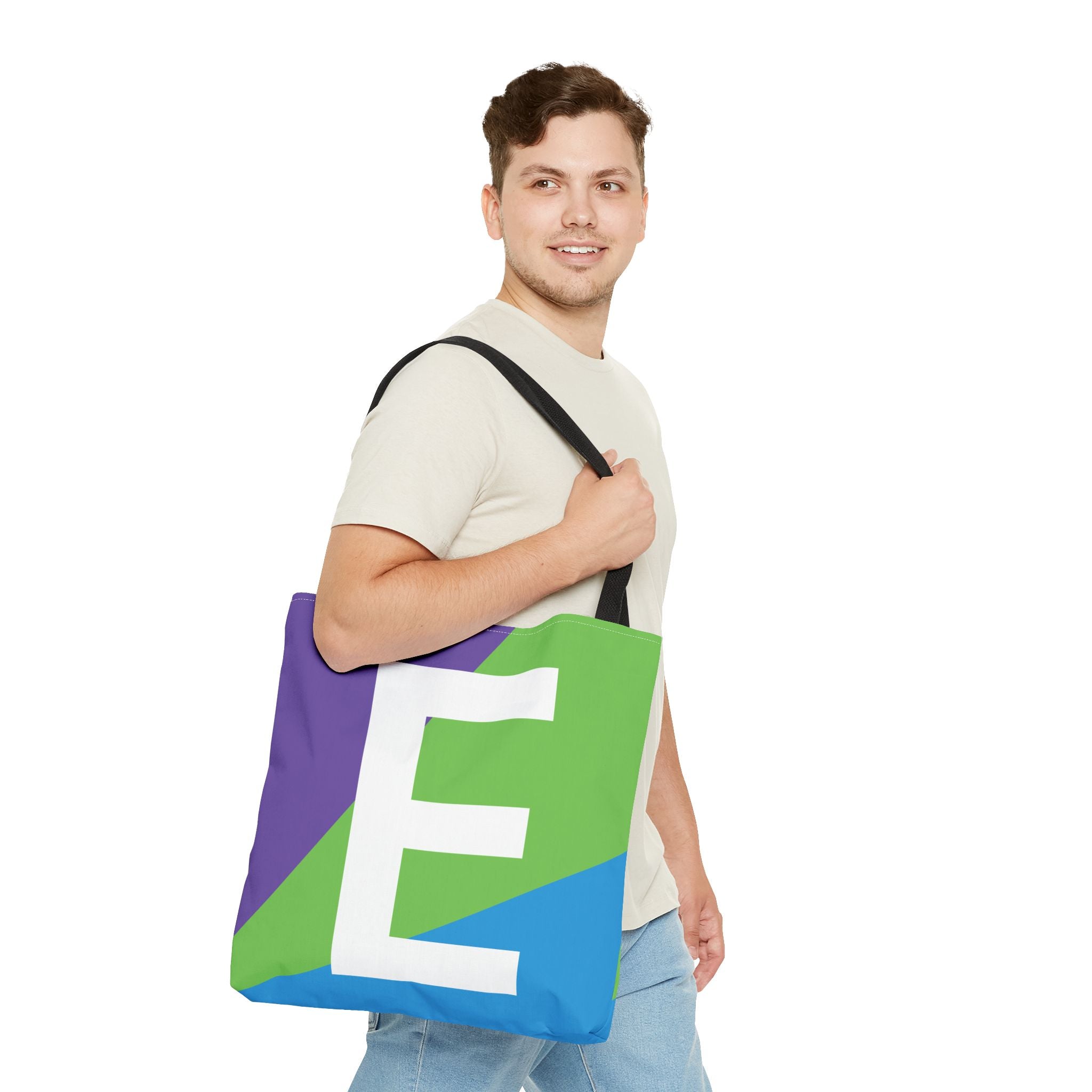 Monogram 'E' Colorblock Tote Bag — Personalized Initial E Shoulder Tote