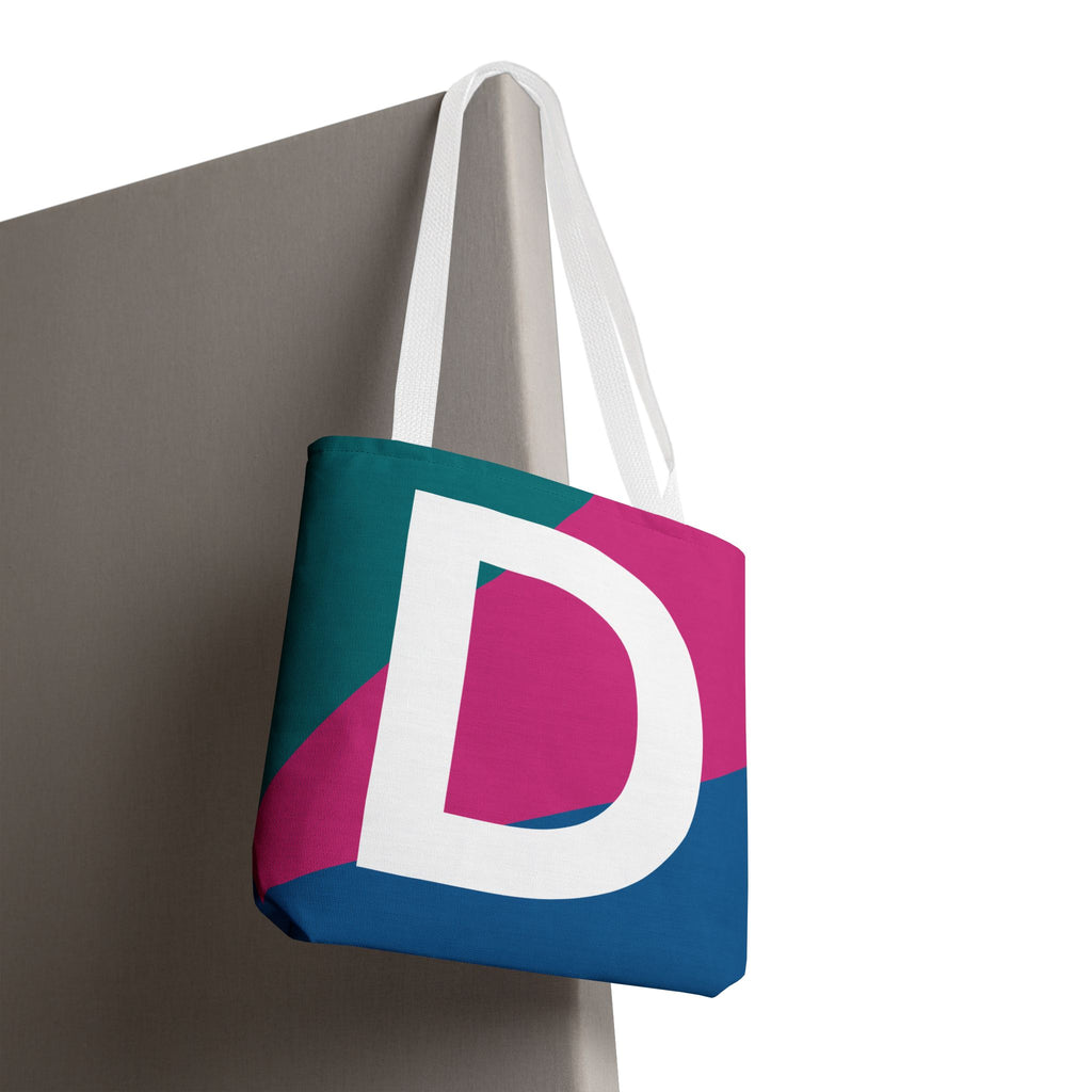 Monogram 'D' Colorblock Tote Bag — Personalized Initial D Shoulder Tote