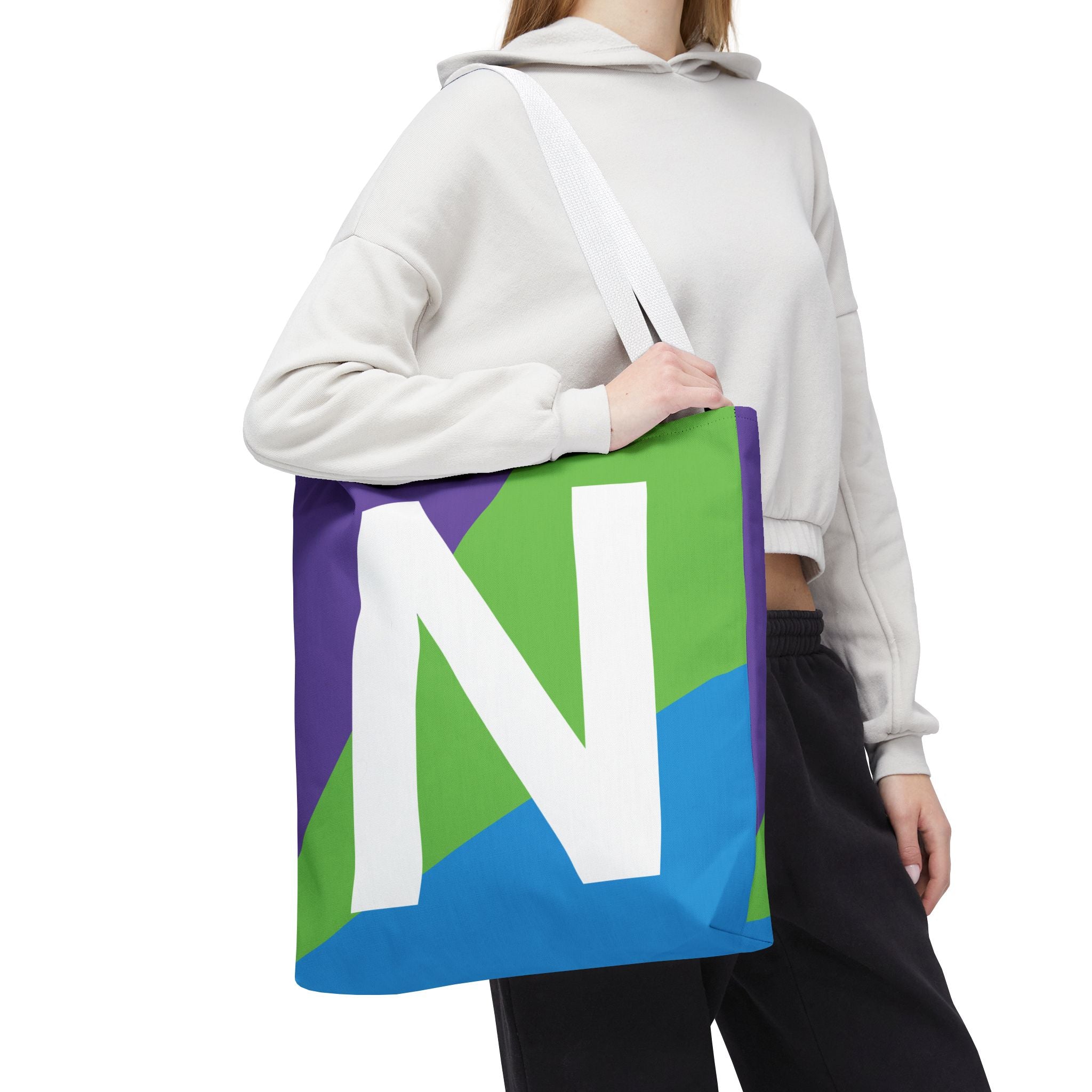 Monogram 'N' Colorblock Tote Bag — Personalized Initial N Shoulder Tote