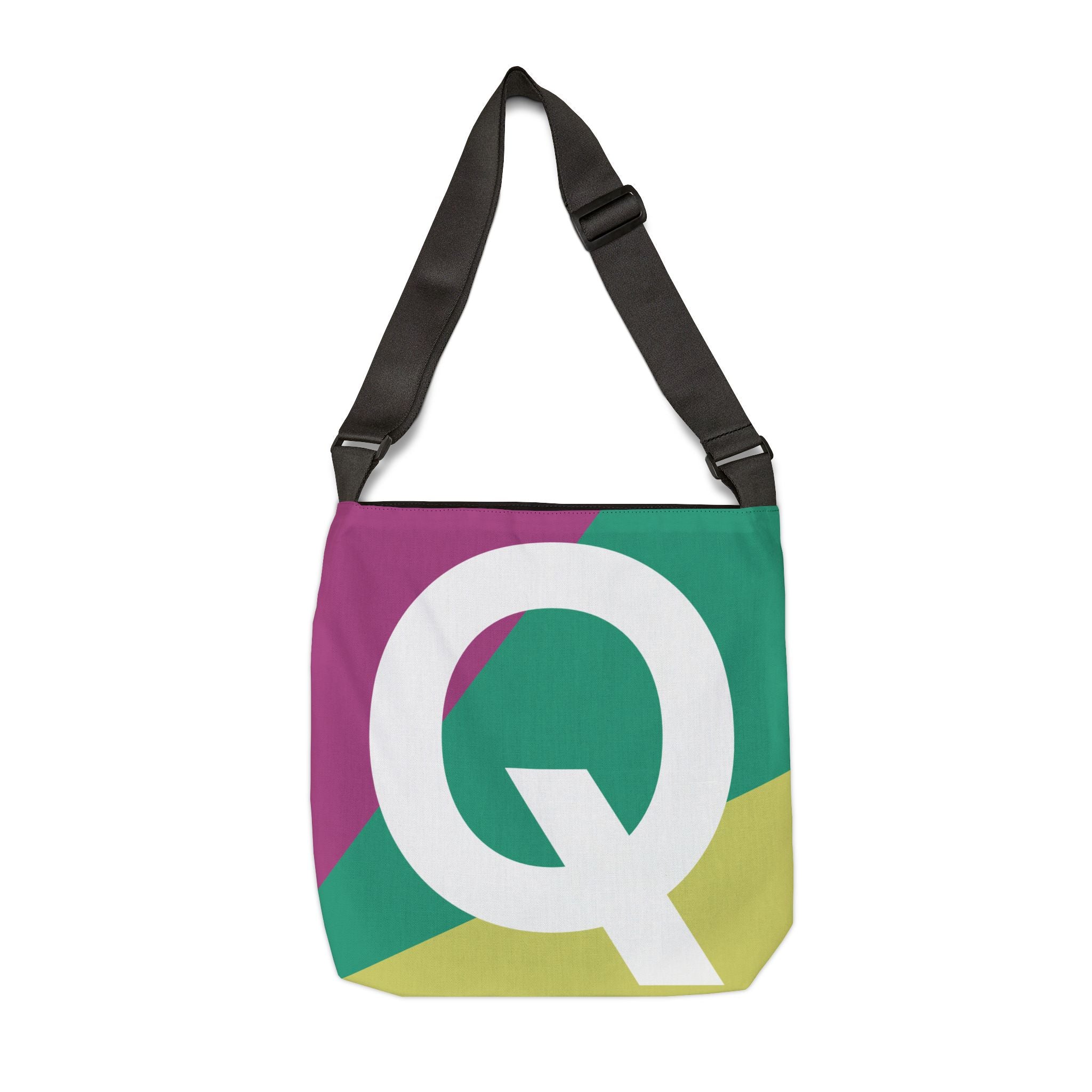 Initial Letter 'Q' Colorblock Adjustable Tote Bag — Monogram Alphabet Shoulder Bag