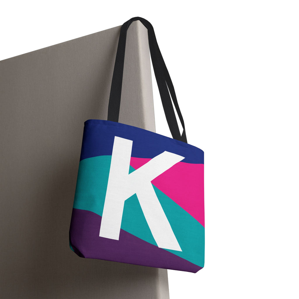 Monogram 'K' Colorblock Tote Bag — Personalized Initial K Shoulder Tote