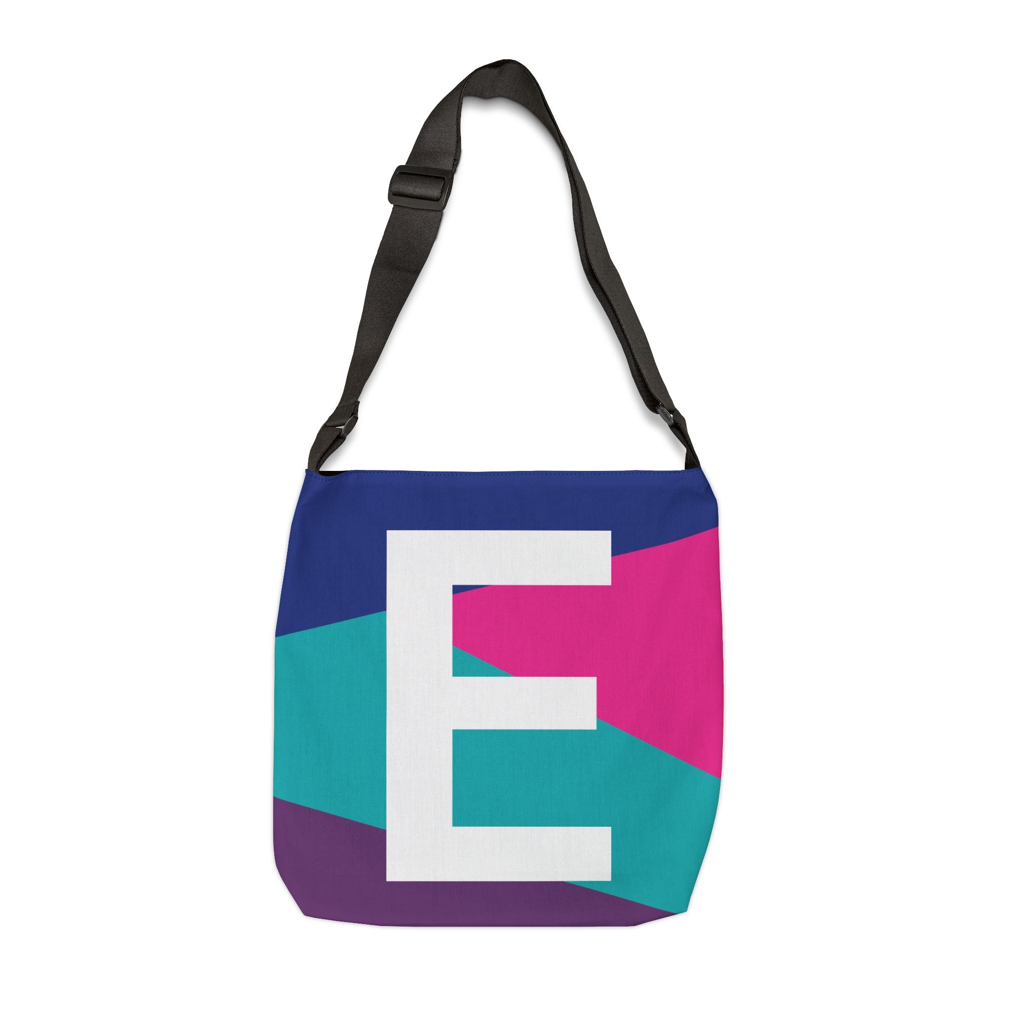 Initial Letter 'E' Colorblock Adjustable Tote Bag — Monogram Alphabet Shoulder Bag