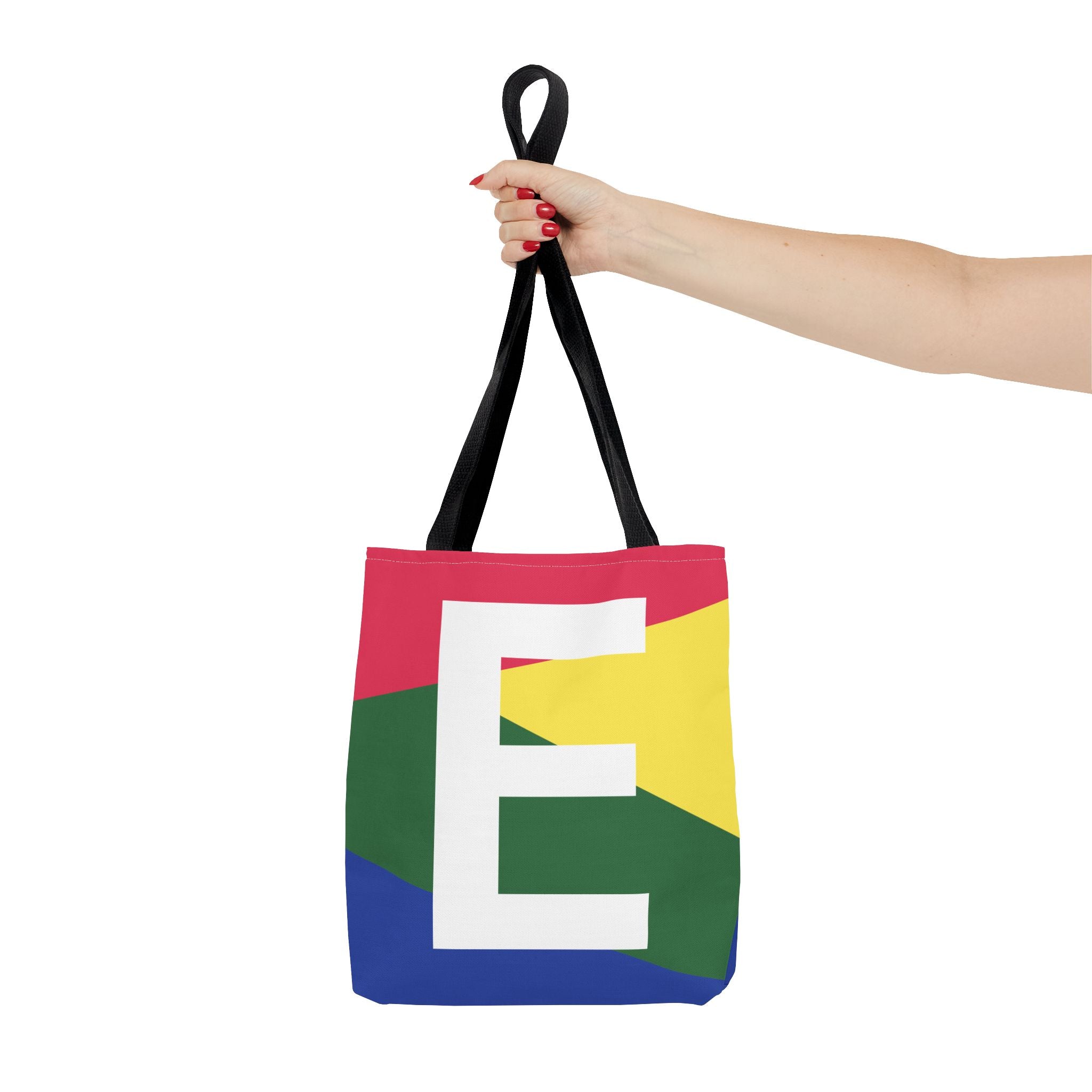Monogram 'E' Colorblock Tote Bag — Personalized Initial E Shoulder Tote