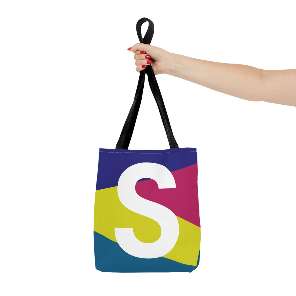 Monogram 'S' Colorblock Tote Bag — Personalized Initial S Shoulder Tote
