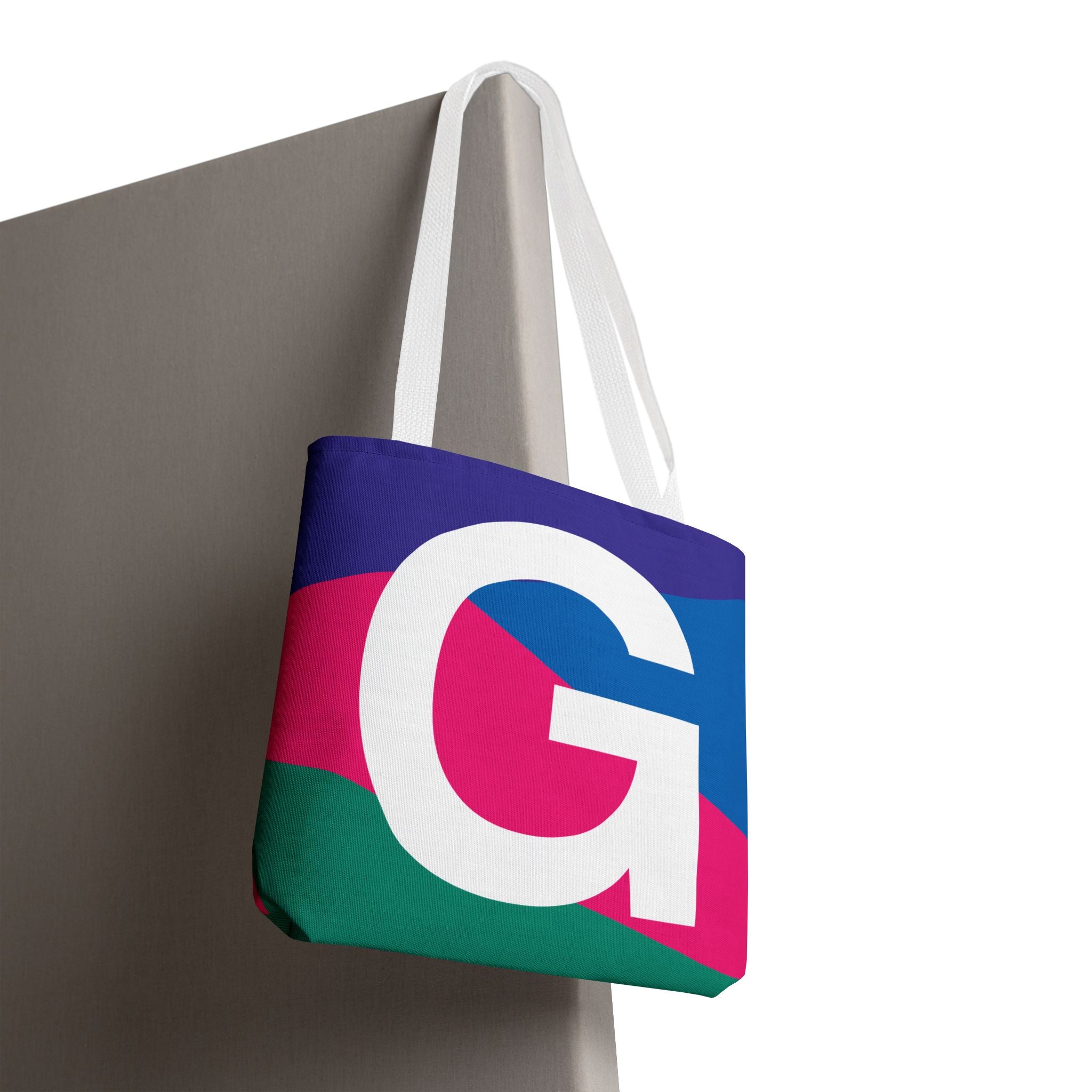 Monogram 'G' Colorblock Tote Bag — Personalized Initial G Shoulder Tote