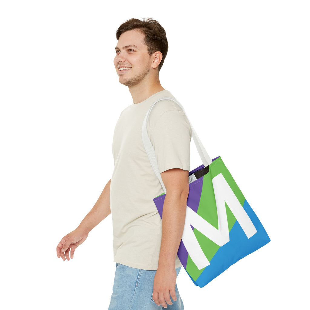 Monogram 'M' Colorblock Tote Bag — Personalized Initial M Shoulder Tote
